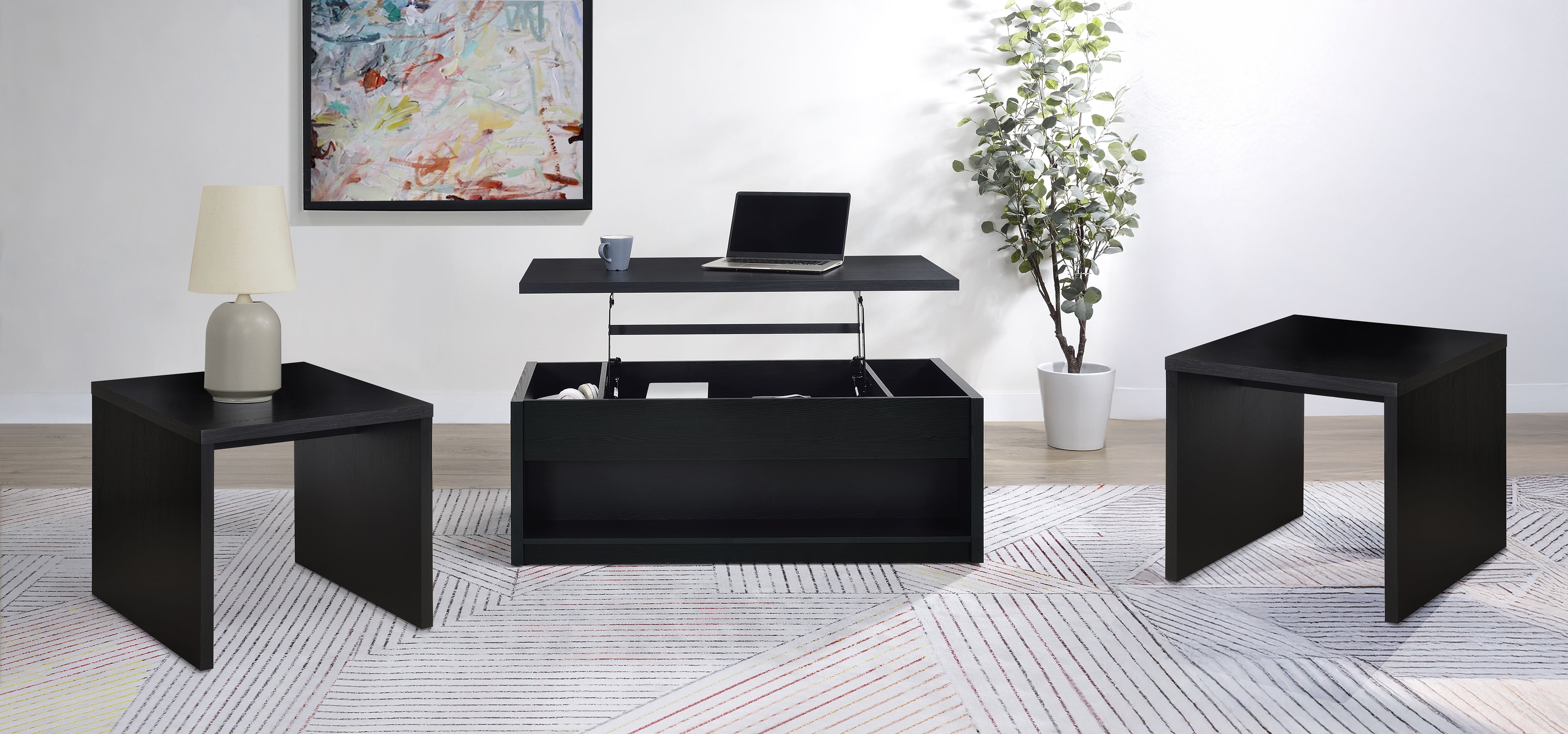 Best Furniture Outlet - Coaster - Knapp 3-piece Lift Top Coffee Table Set Black - 706228-S3