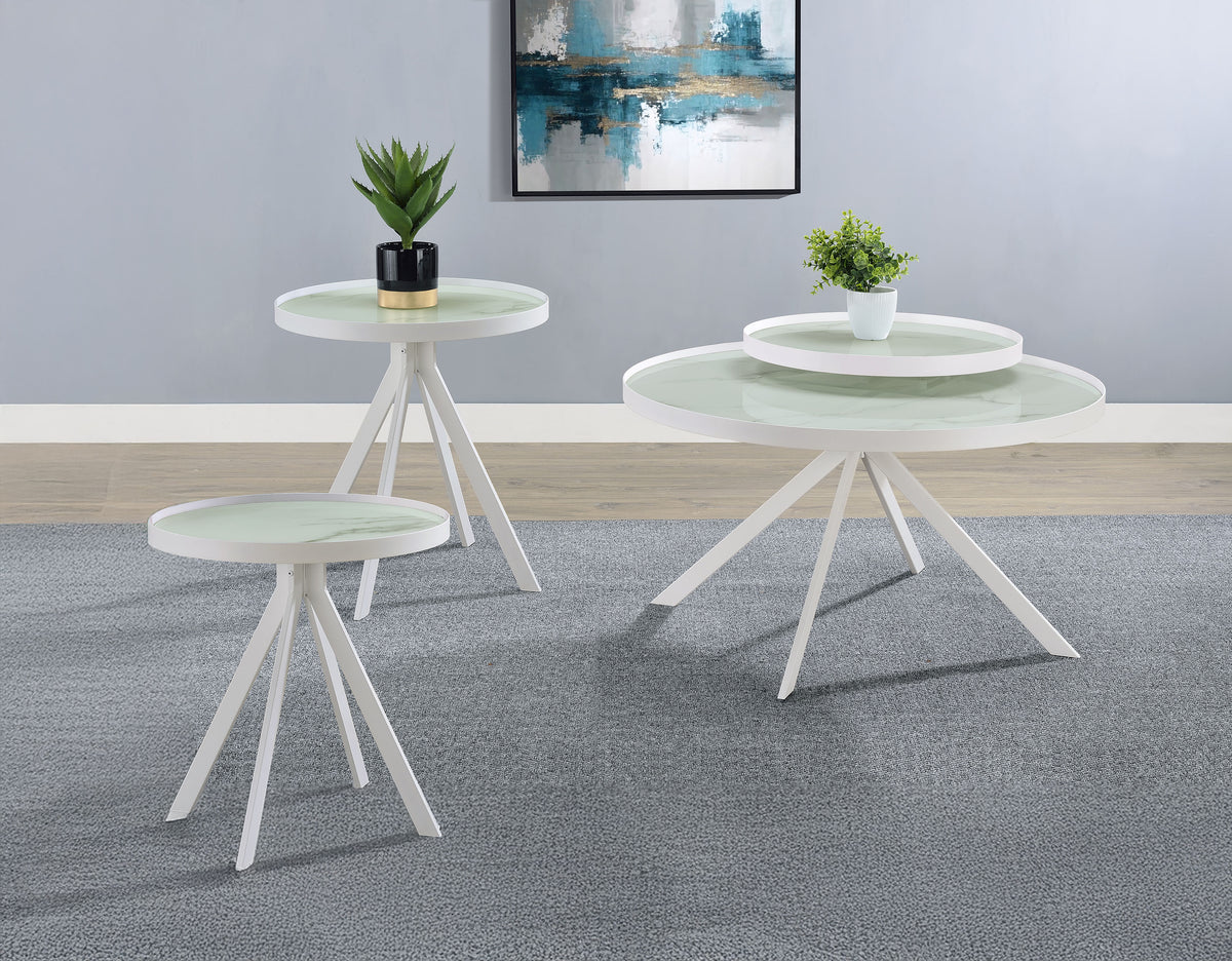 Best Furniture Outlet - Coaster - Briggs 3-piece Round Coffee and End Table Set White - 706258-S3