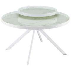 Best Furniture Outlet - Coaster - Briggs Round Marble Printed Glass Top Coffee Table White - 706258
