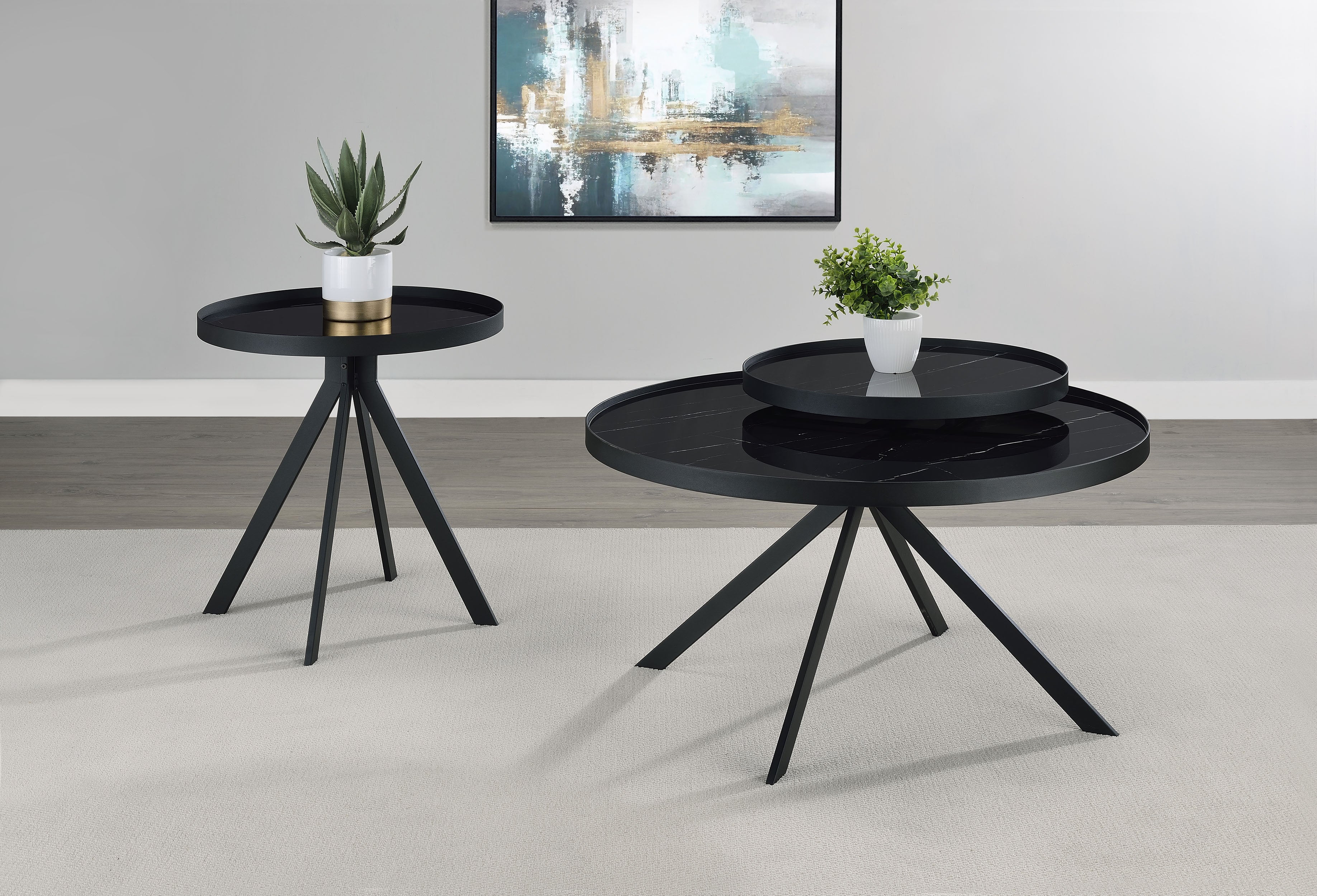Best Furniture Outlet - Coaster - Briggs 2-piece Round Coffee and End Table Set Black - 706268-S2