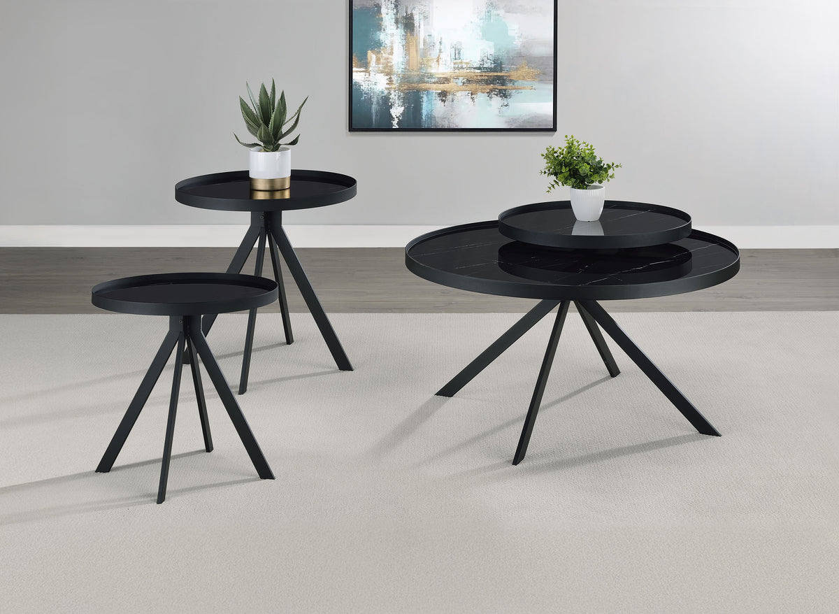 Best Furniture Outlet - Coaster - Briggs 3-piece Round Coffee and End Table Set Black - 706268-S3