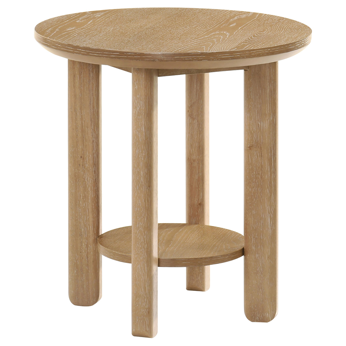 Best Furniture Outlet - Coaster - Ottowa Round Wood Side End Table with Shelf Light Oak - 706297