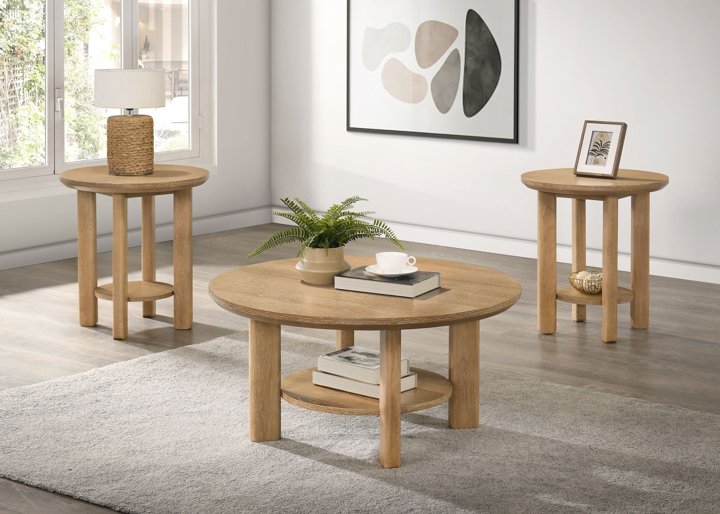 Best Furniture Outlet - Coaster - Ottowa 3-piece Round Wood Coffee Table Set Light Oak - 706298-S3