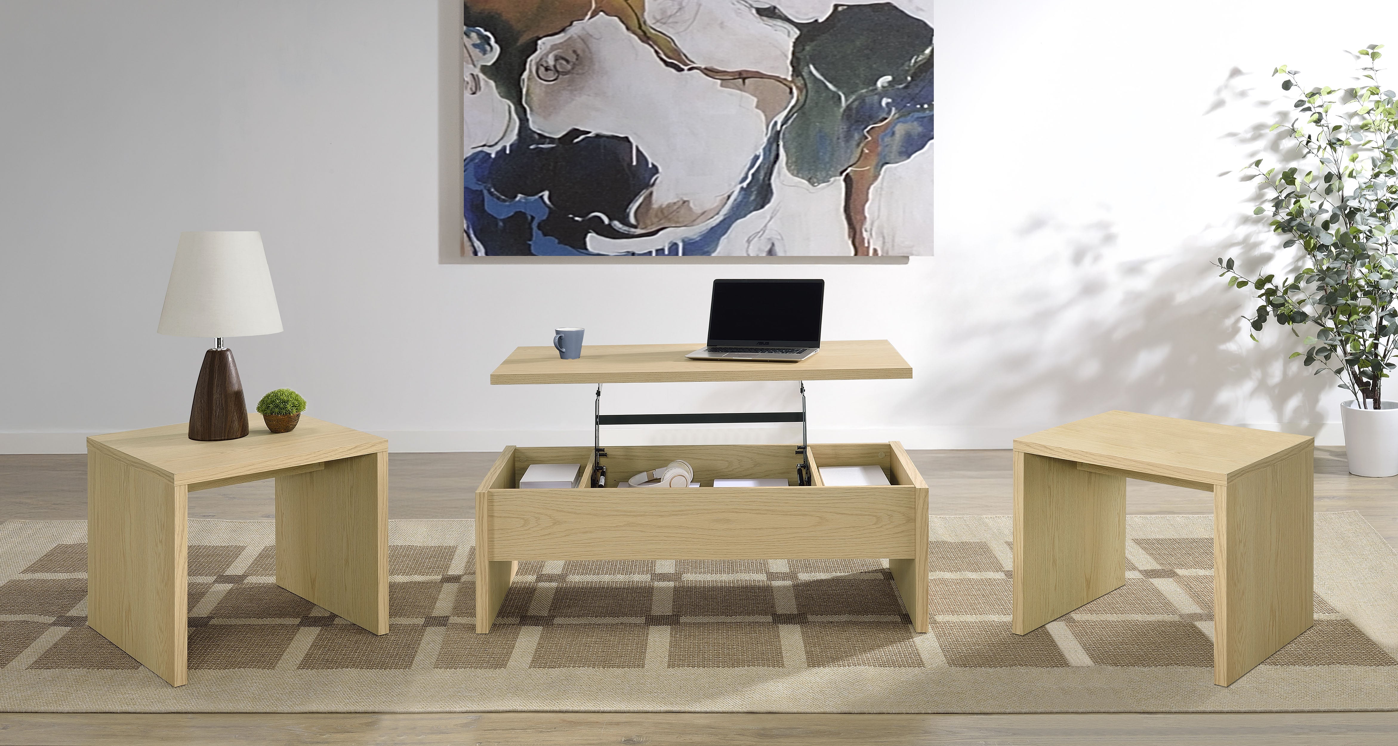 Best Furniture Outlet - Coaster - Canoga 3-piece Lift Top Cocktail Coffee Table Set Light Oak - 706348-S3