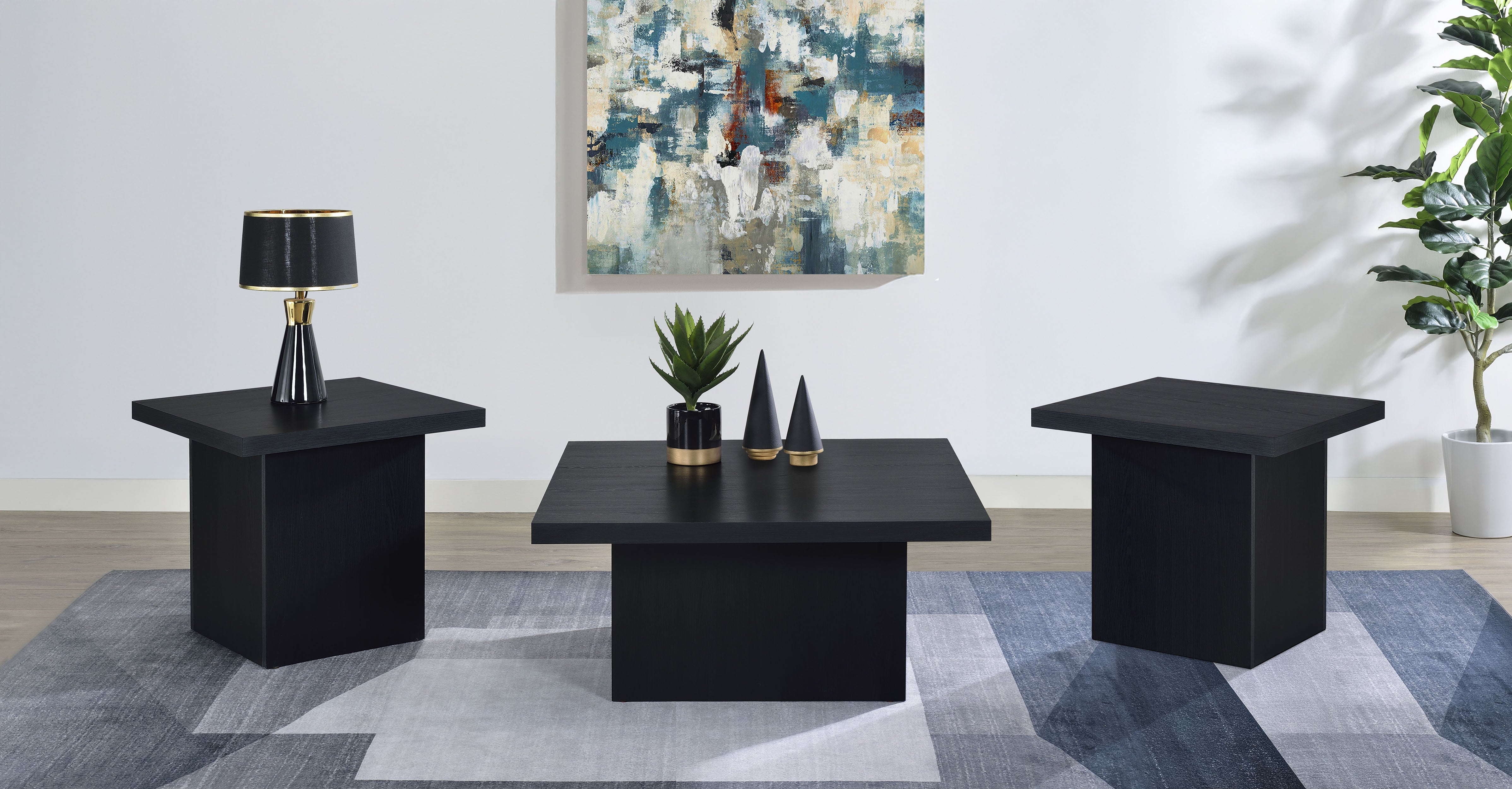 Best Furniture Outlet - Coaster - Devar 3-piece Square Cocktail Coffee End Table Set Black - 706408-S3
