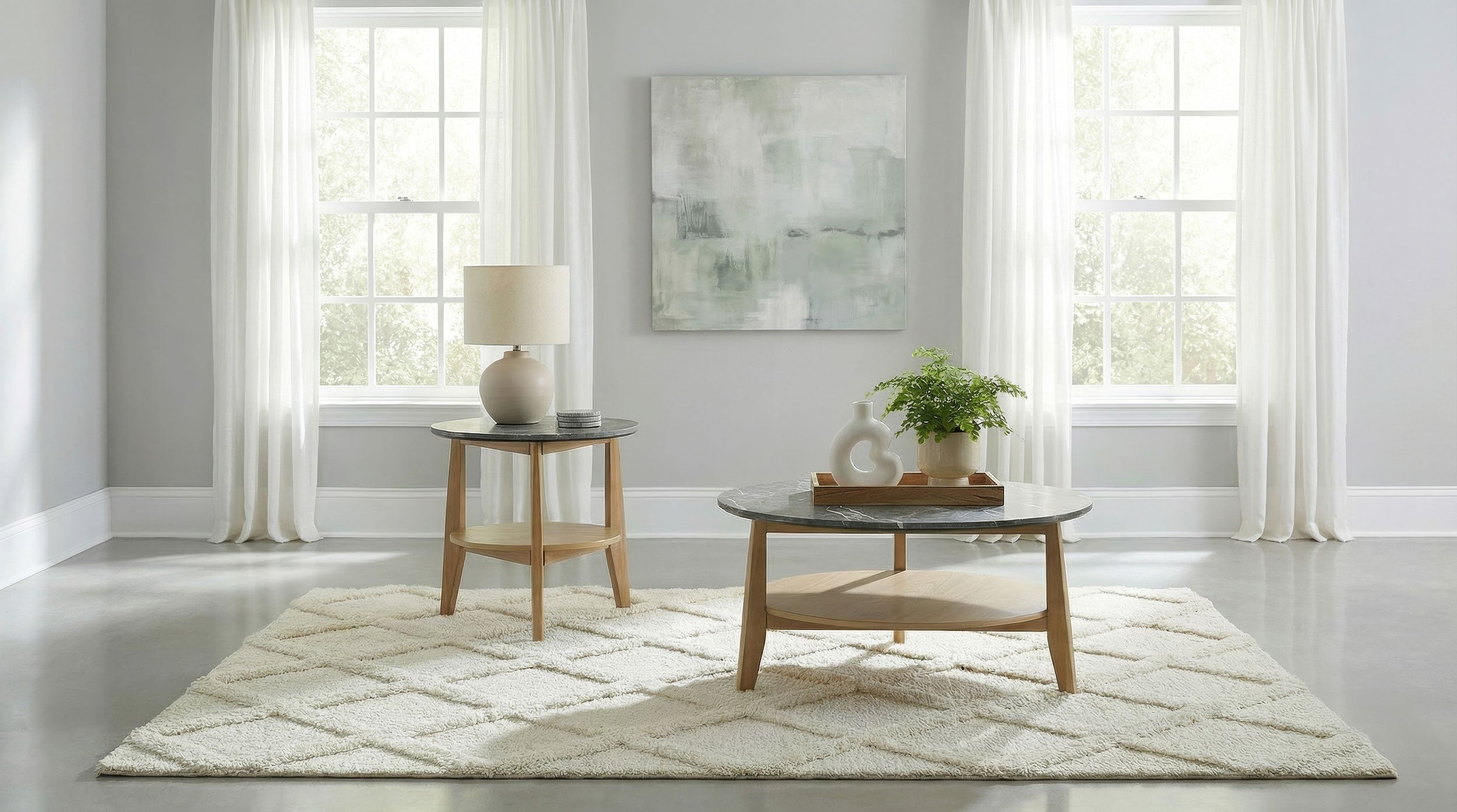 Best Furniture Outlet - Coaster - Bradley 2-Piece Round SmartTop Coffee Table Set Grey and Natural - 706448-S2