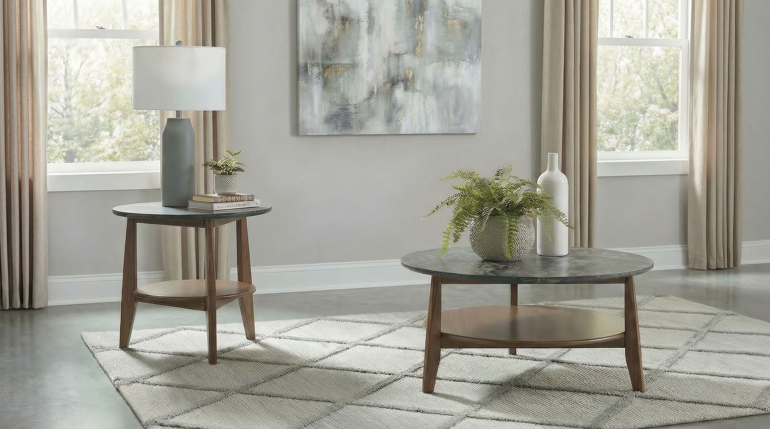 Best Furniture Outlet - Coaster - Bradley 2-Piece Round SmartTop Coffee Table Set Smokey Grey and Brown - 706458-S2