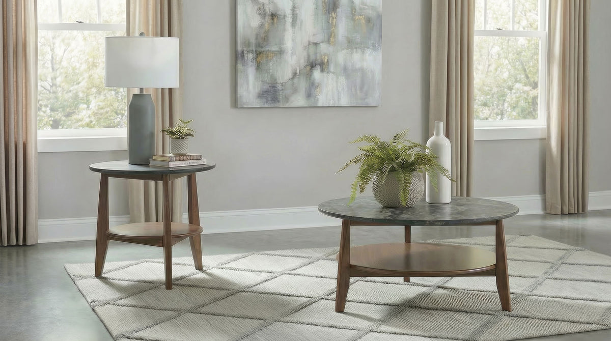 Best Furniture Outlet - Coaster - Bradley 2-Piece Round SmartTop Coffee Table Set Smokey Grey and Brown - 706458-S2