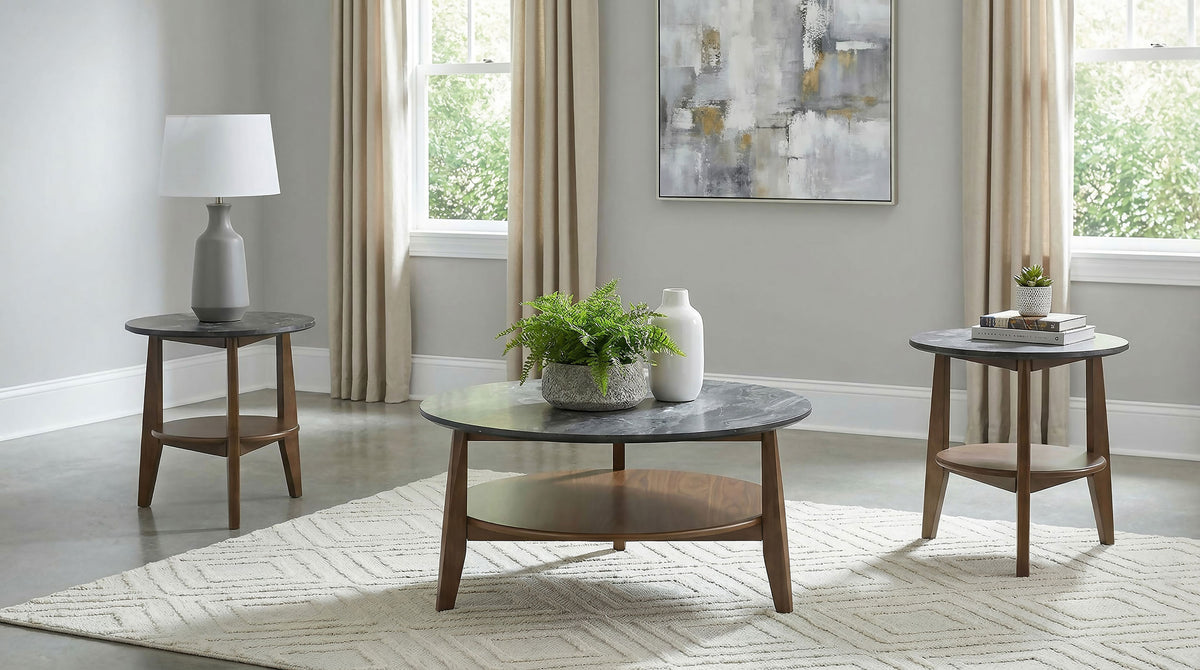 Best Furniture Outlet - Coaster - Bradley 3-Piece Round SmartTop Coffee Table Set Smokey Grey and Brown - 706458-S3