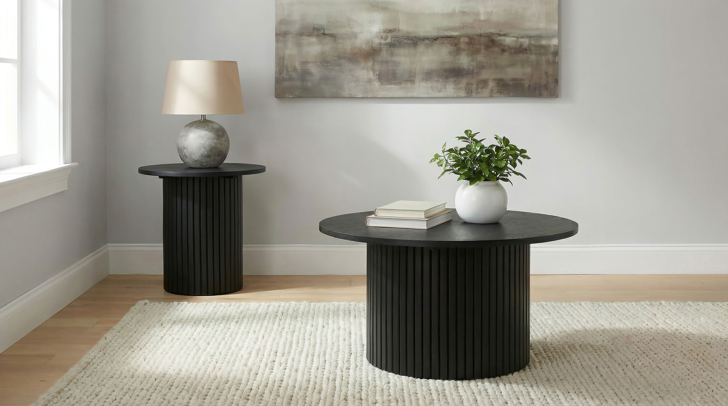 Best Furniture Outlet - Coaster - Hamlyn 2-piece Round Fluted Coffee and End Table Set Black - 706508-S2