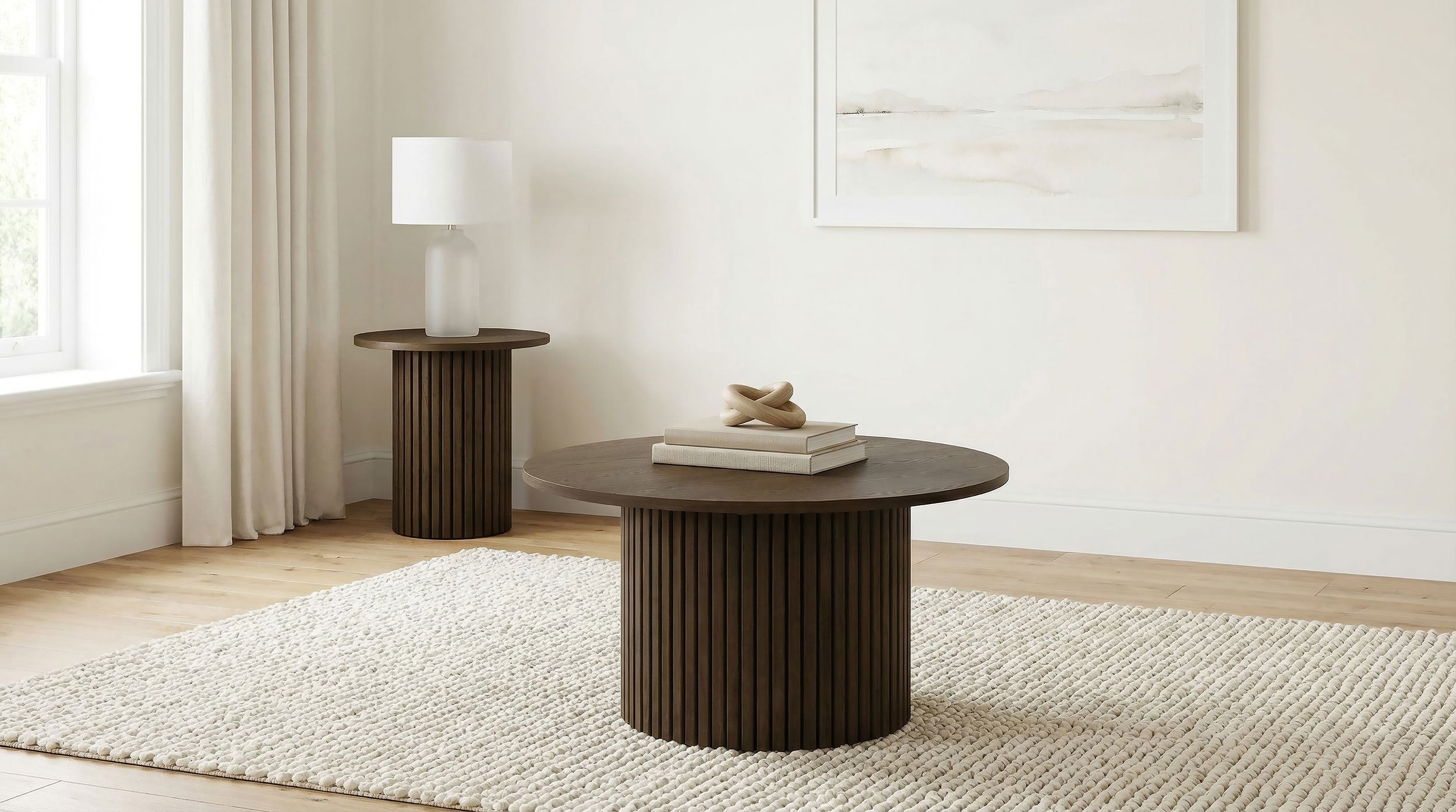 Best Furniture Outlet - Coaster - Hamlyn 2-piece Round Fluted Coffee and End Table Set Walnut - 706518-S2