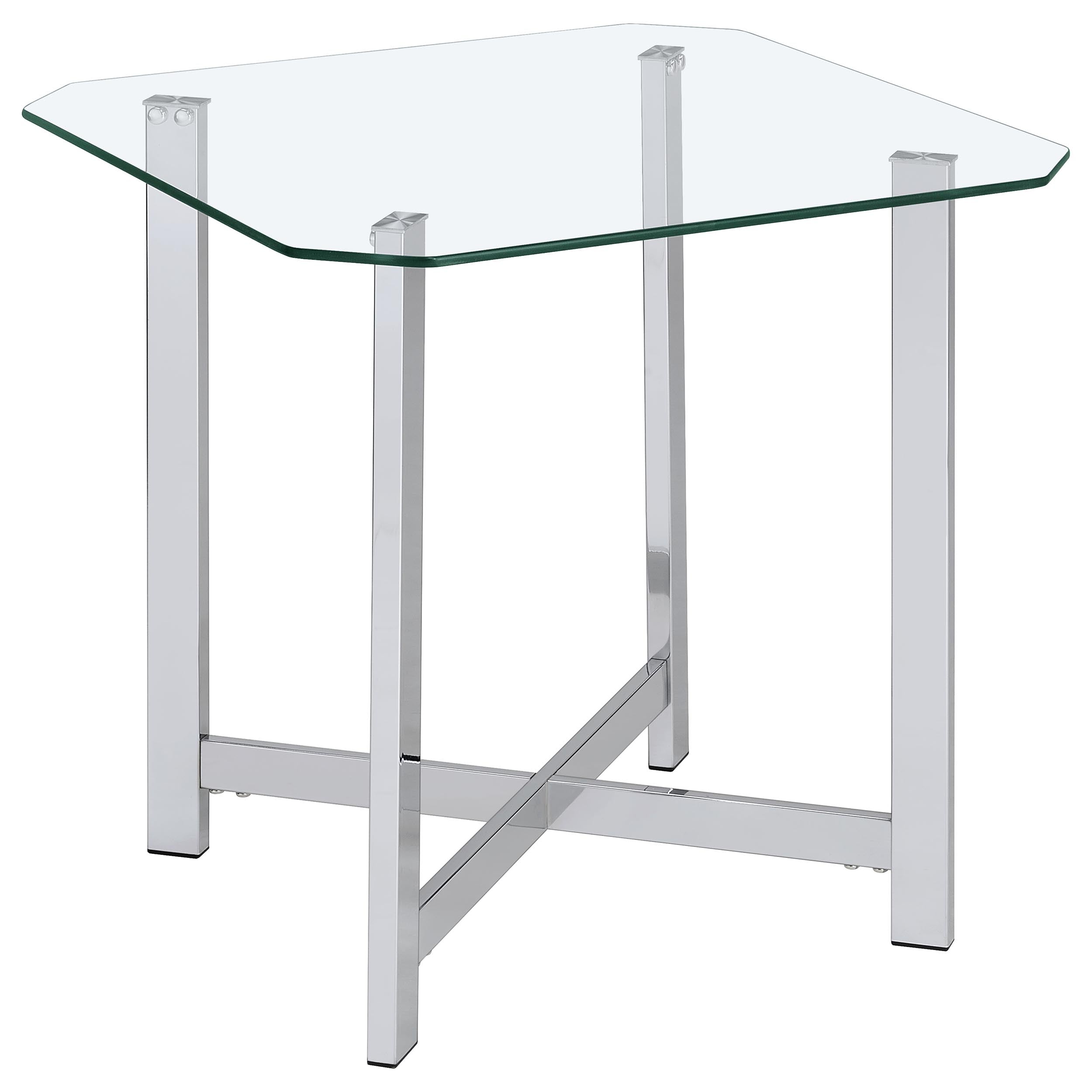 Best Furniture Outlet - Coaster - Cronin Square Tempered Glass Top Side End Table Chrome - 706567