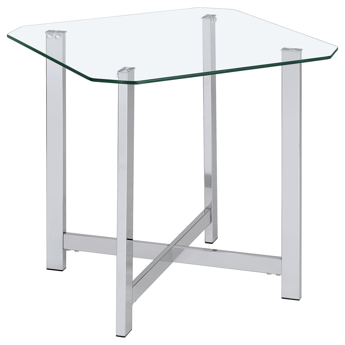 Best Furniture Outlet - Coaster - Cronin Square Tempered Glass Top Side End Table Chrome - 706567
