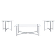Cronin 3-piece Tempered Glass Top Coffee Table Set Chrome