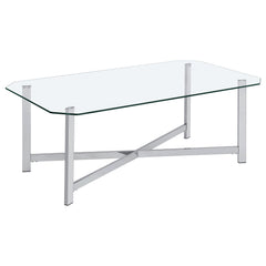 Best Furniture Outlet - Coaster - Cronin Rectangular Tempered Glass Top Cocktail Coffee Table Chrome - 706568