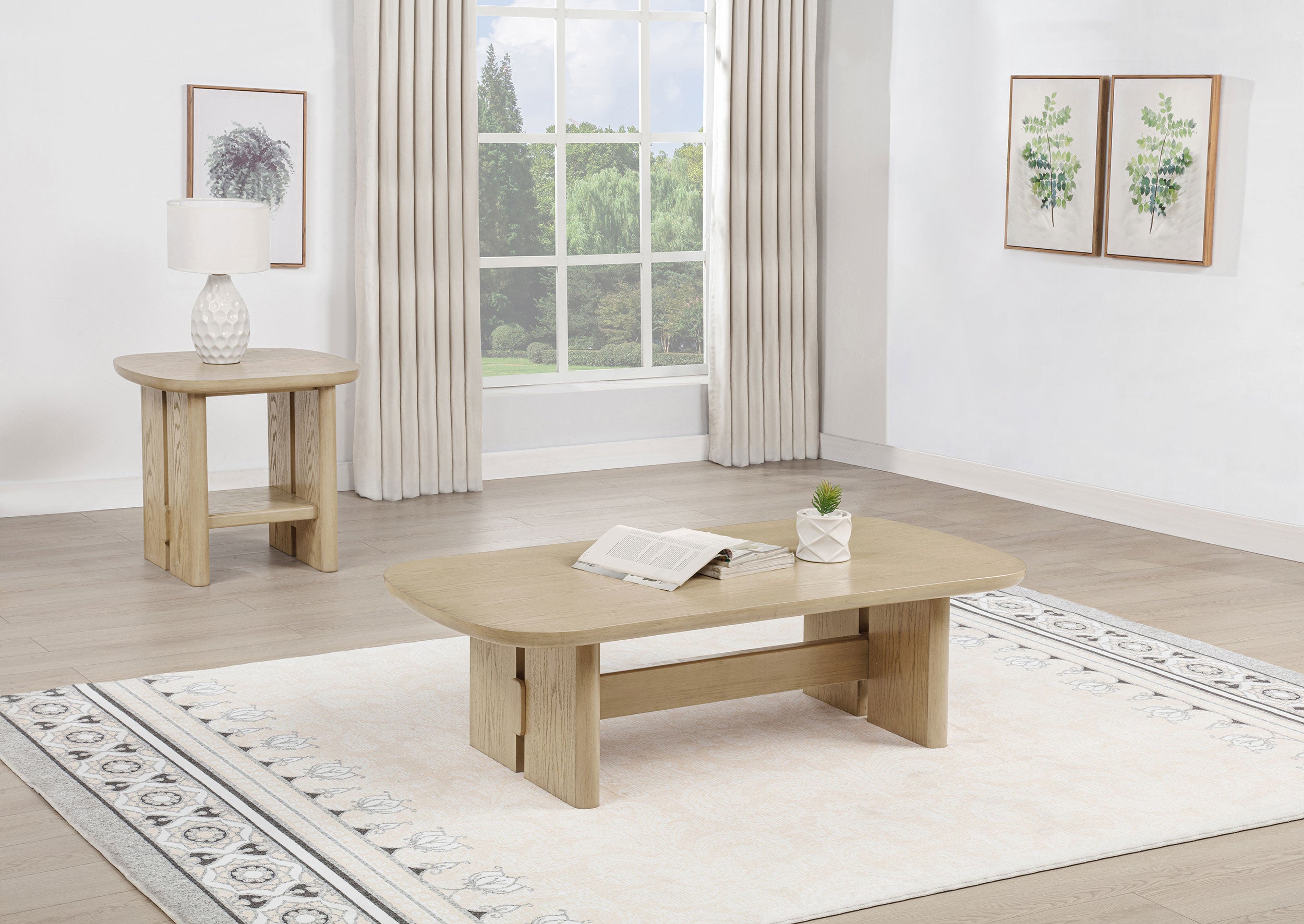 Best Furniture Outlet - Coaster - Kailani 2-piece Coastal Coffee and End Table Set Beige Oak - 706588-S2