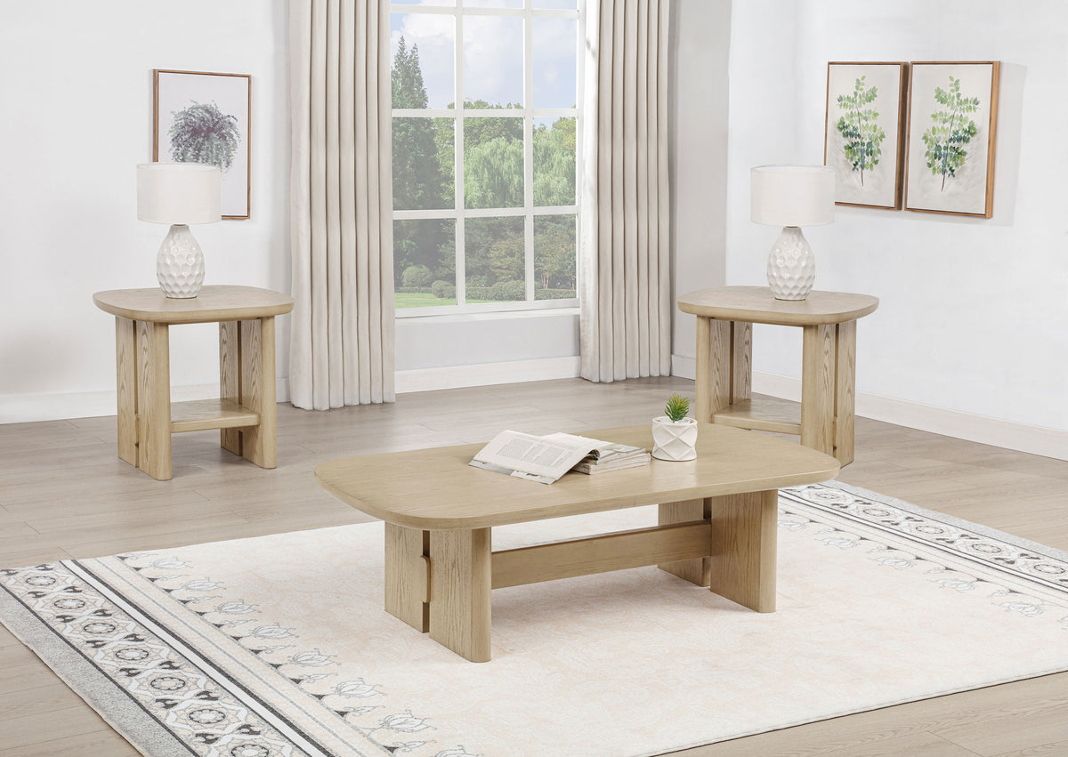 Best Furniture Outlet - Coaster - Kailani 3-piece Coastal Coffee and End Table Set Beige Oak - 706588-S3