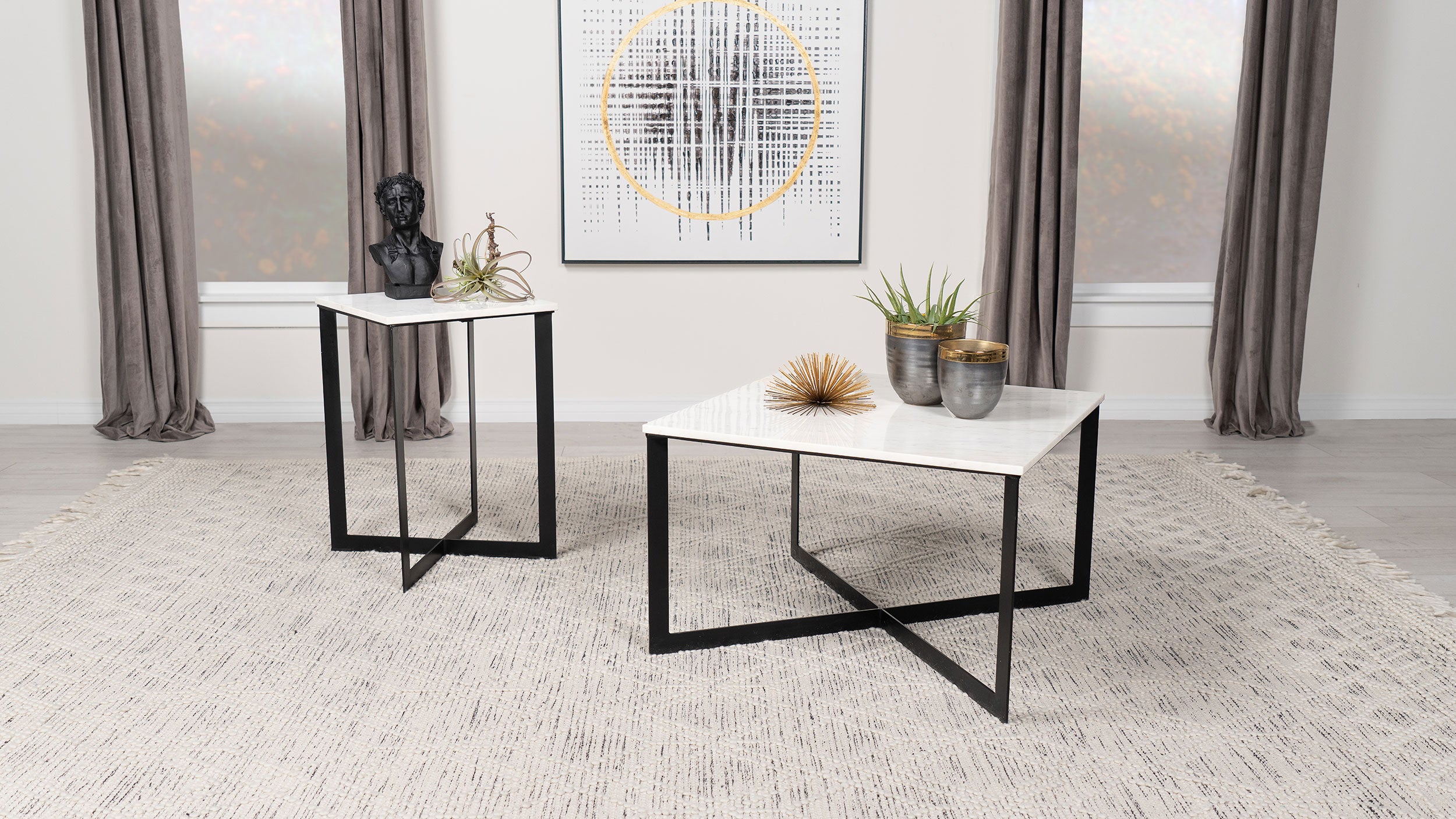 Best Furniture Outlet - Coaster - Tobin 2-piece Marble Top Coffee and End Table Set White - 707698-S2