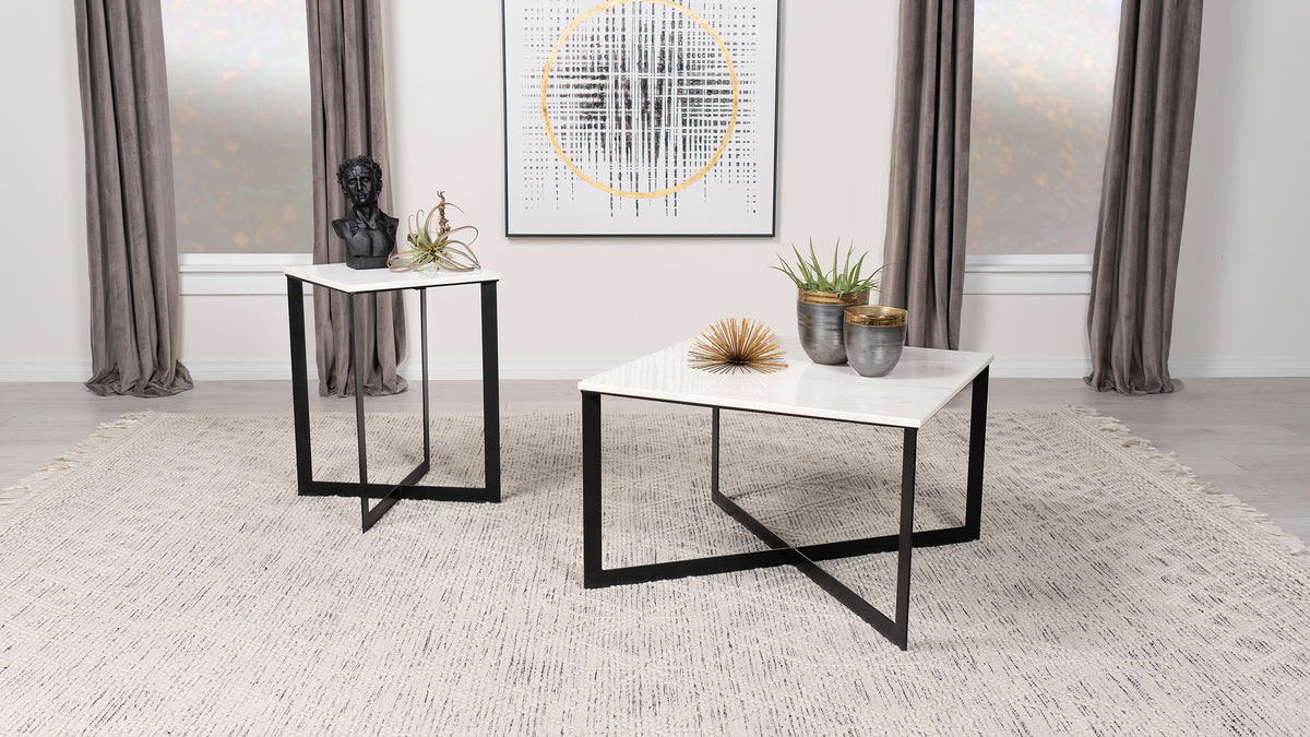 Best Furniture Outlet - Coaster - Tobin 2-piece Marble Top Coffee and End Table Set White - 707698-S2