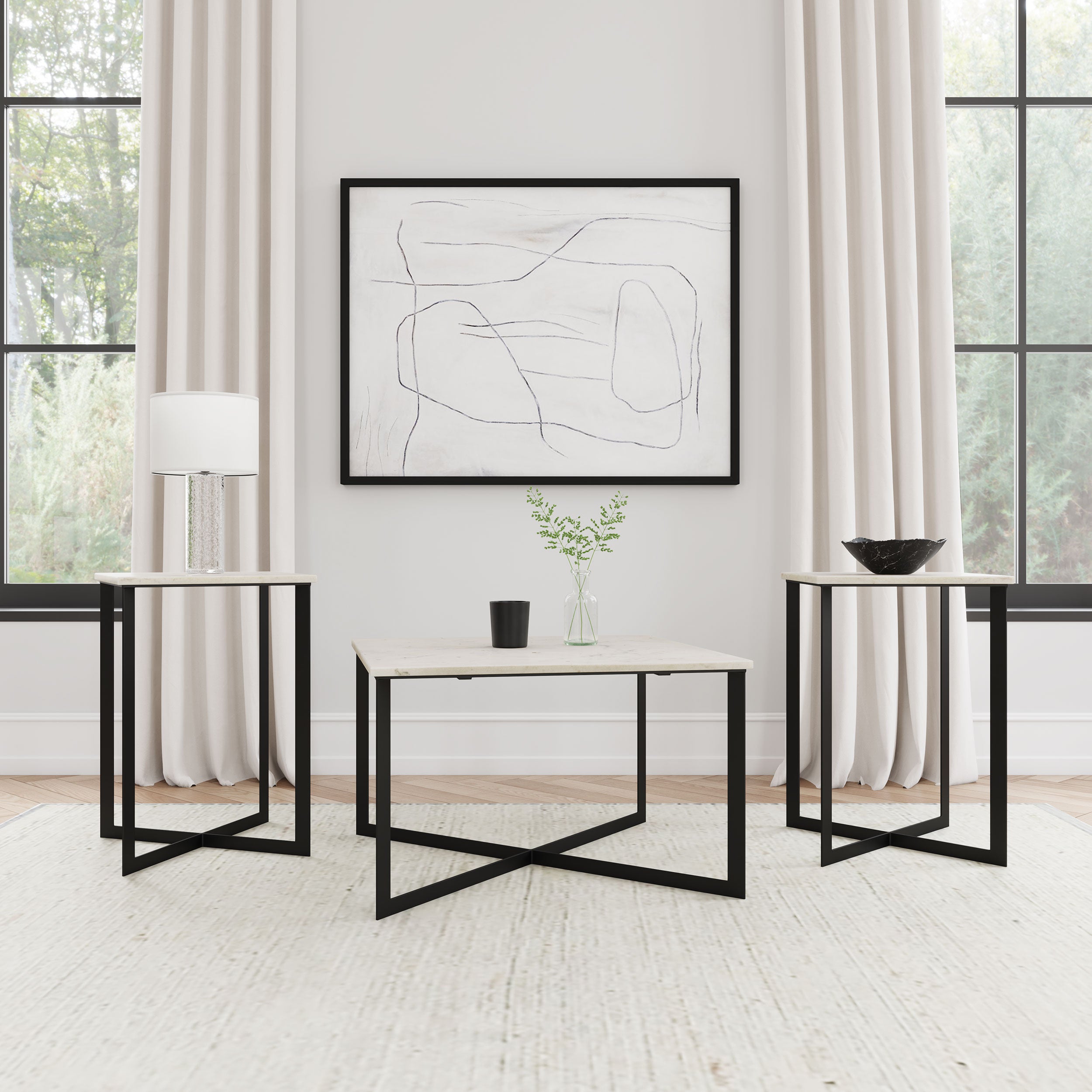 Best Furniture Outlet - Coaster - Tobin 3-piece Marble Top Coffee and End Table Set White - 707698-S3