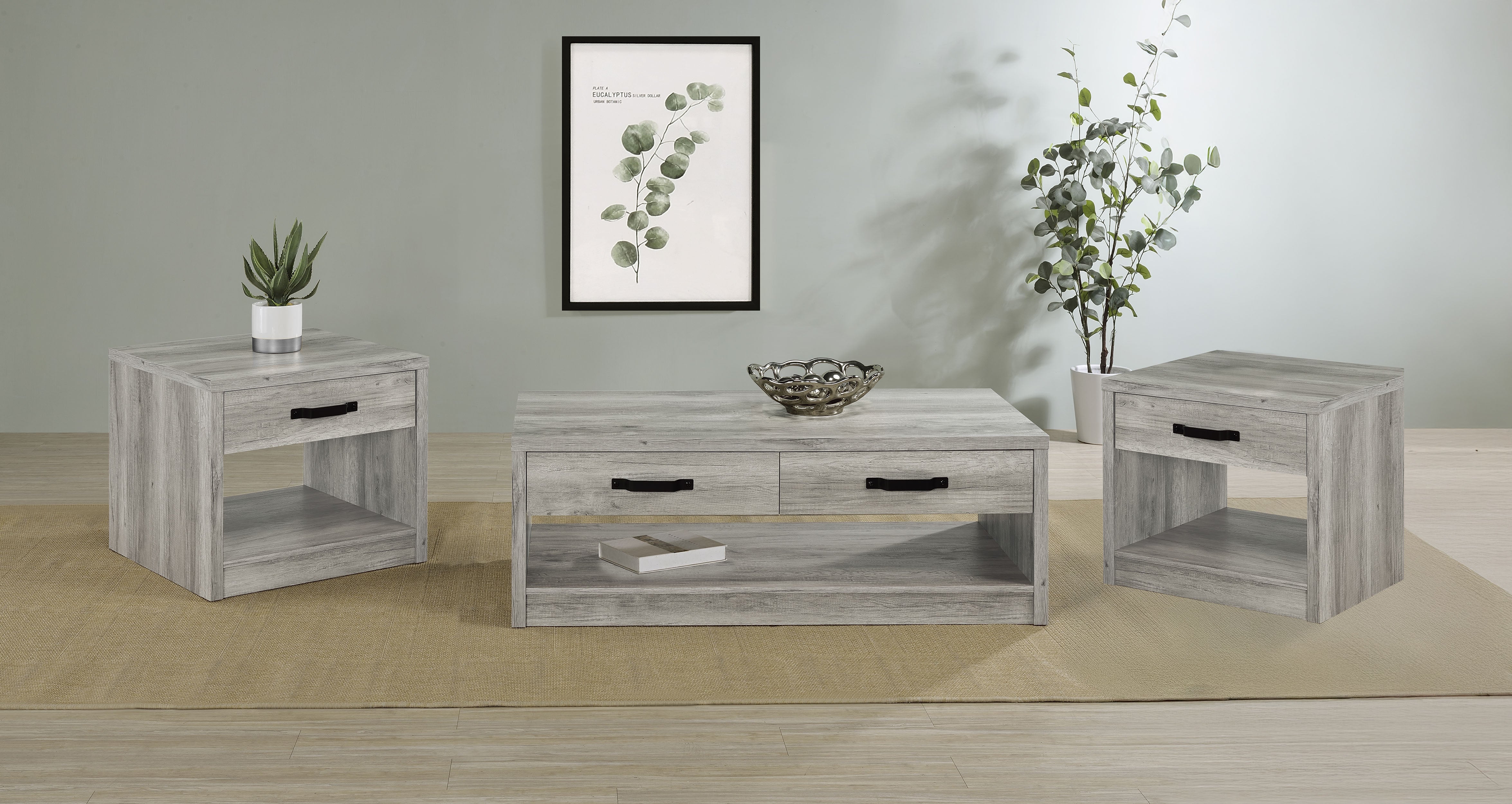 Best Furniture Outlet - Coaster - Felix 3-piece Coffee and End Table Set Grey Driftwood - 707728-S3
