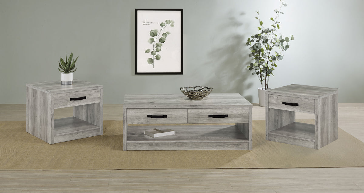 Best Furniture Outlet - Coaster - Felix 3-piece Coffee and End Table Set Grey Driftwood - 707728-S3