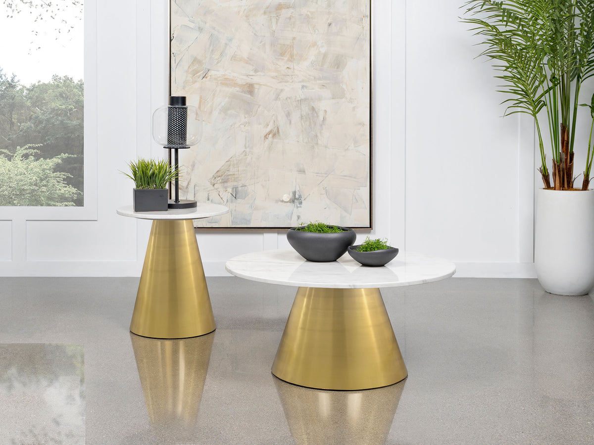 Best Furniture Outlet - Coaster - Avon 2-piece Marble Top Coffee and End Table Set White - 707828-S2