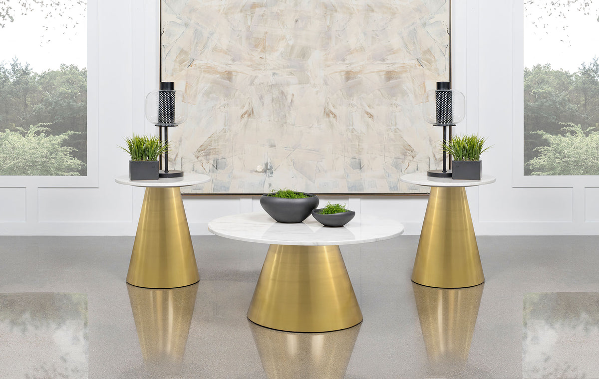 Best Furniture Outlet - Coaster - Avon 3-piece Marble Top Coffee and End Table Set White - 707828-S3