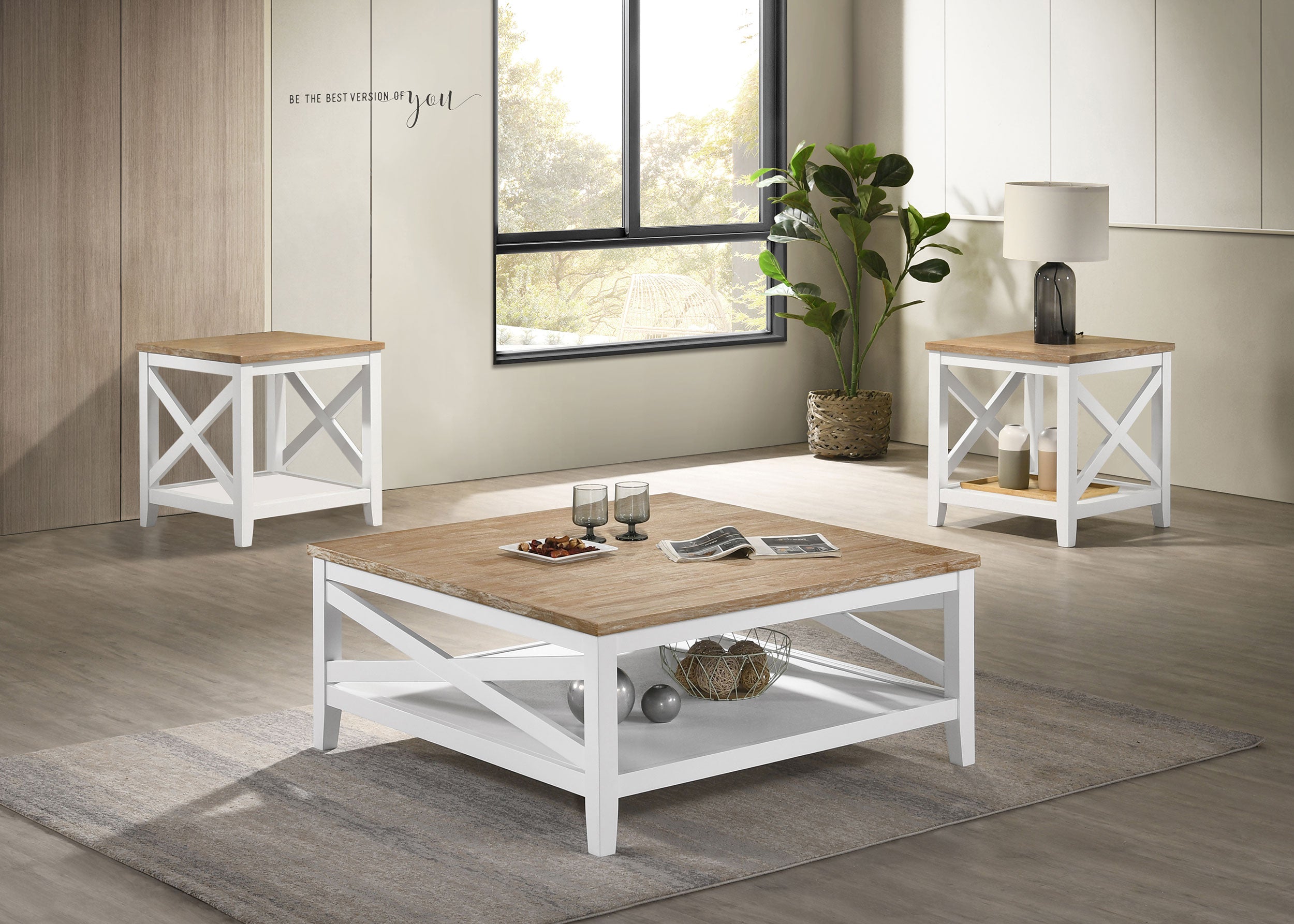 Best Furniture Outlet - Coaster - Hollis 3-piece Square Coffee and End Table Set White - 708098-S3