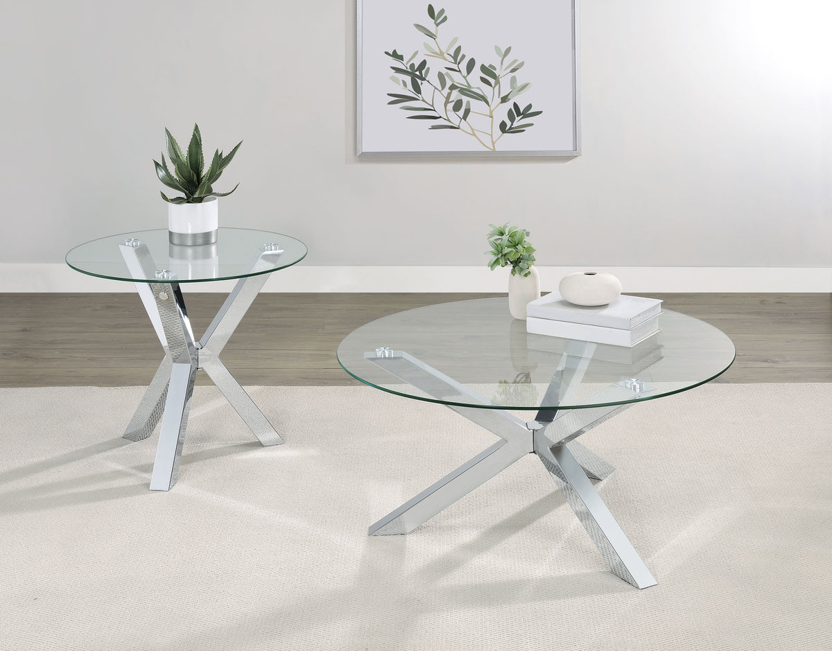 Best Furniture Outlet - Coaster - Kenzie 2-piece Round Coffee and End Table Set Chrome - 708128-S2