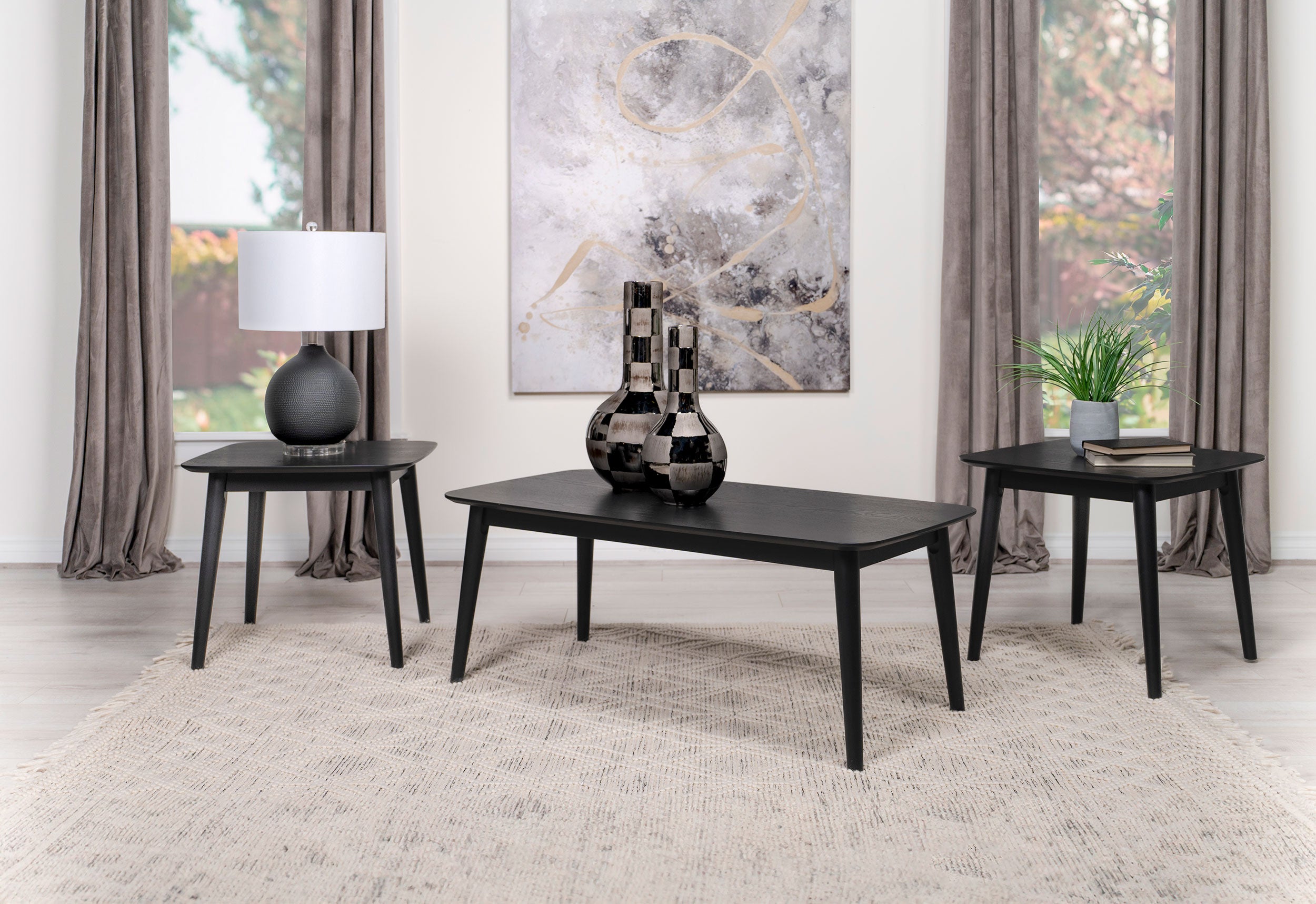 Best Furniture Outlet - Coaster - Radley 3-piece Rectangular Coffee Table Set Black - 708490