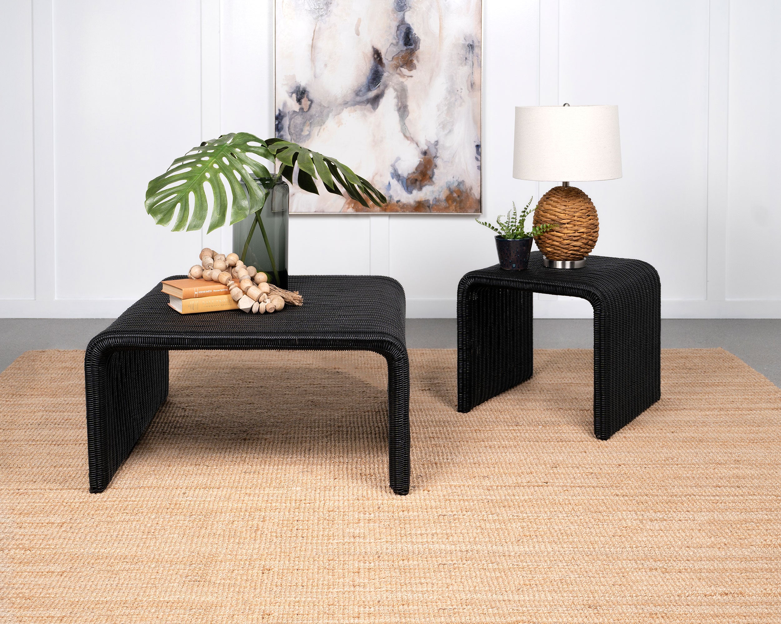 Best Furniture Outlet - Coaster - Cahya 2-piece Rattan Coffee and End Table Set Black - 708518-S2