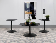 Best Furniture Outlet - Coaster - Ganso 3-piece Round Glass Top Coffee and End Table Set Black - 709688-S3