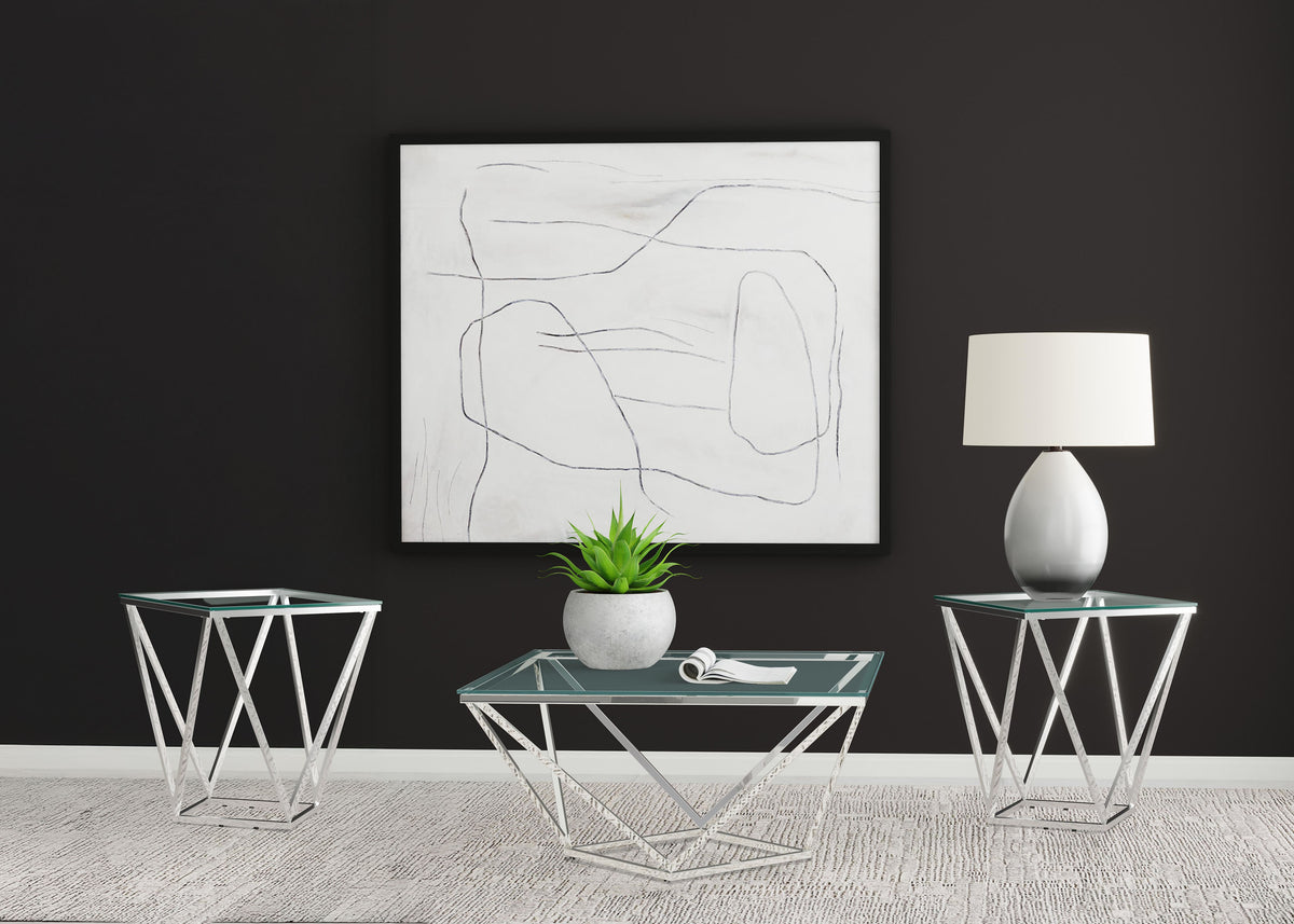 Best Furniture Outlet - Coaster - Brittania 3-piece Square Coffee and End Table Set Nickel - 709738-S3