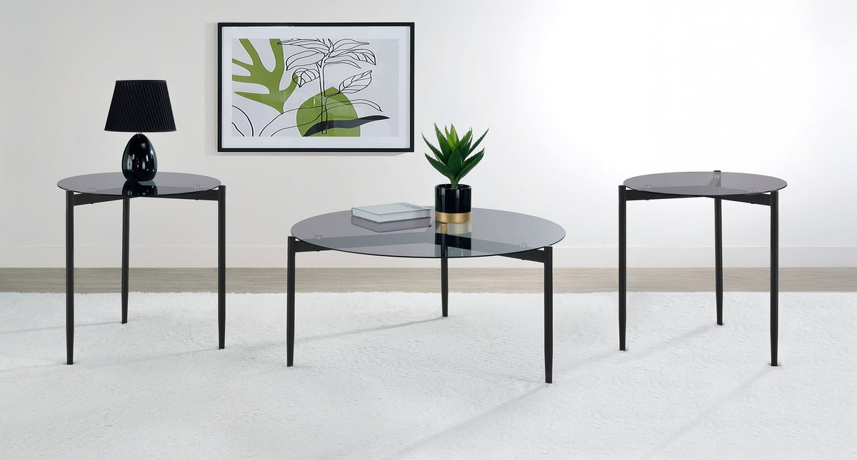 Best Furniture Outlet - Coaster - Rosalie 3-piece Round Coffee and End Table Set Grey - 710168-S3