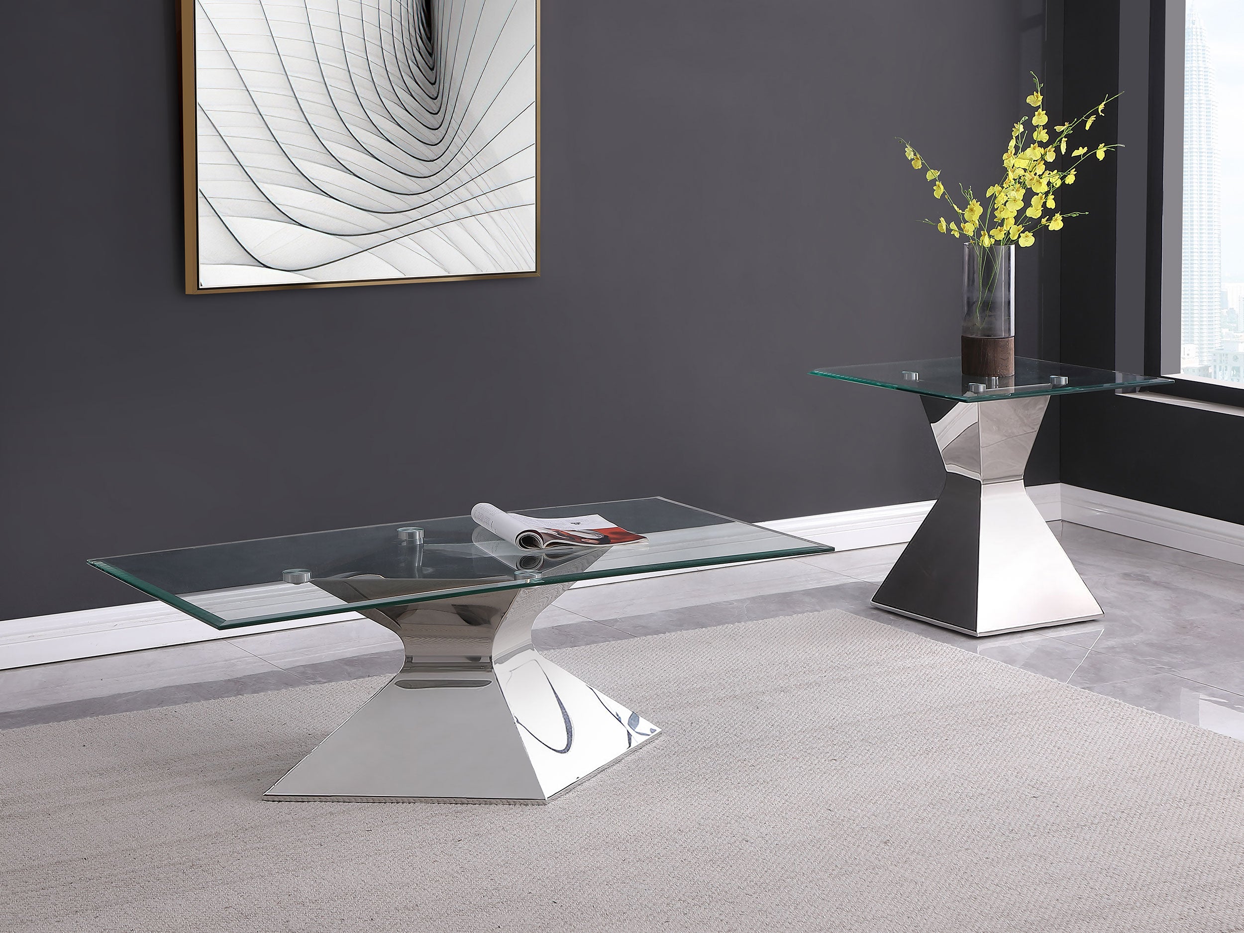 Best Furniture Outlet - Coaster - Jenny 2-piece Rectangular Coffee and End Table Set Chrome - 710208-S2