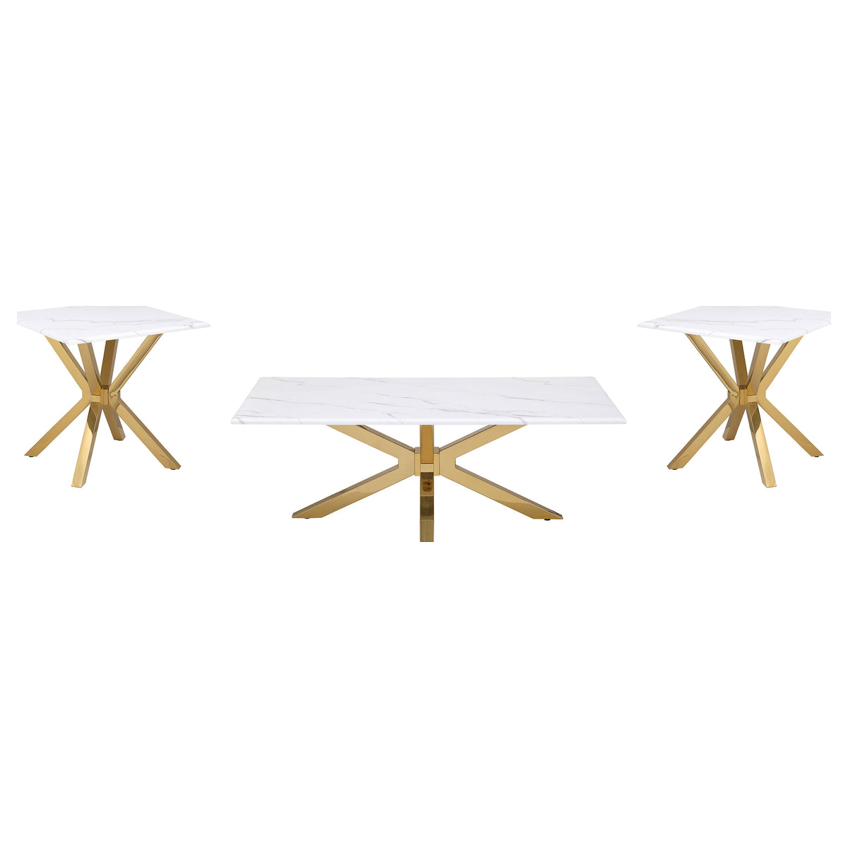 Best Furniture Outlet - Coaster - Visalia 3-piece Faux Marble Coffee and End Table Set White - 710218-S3