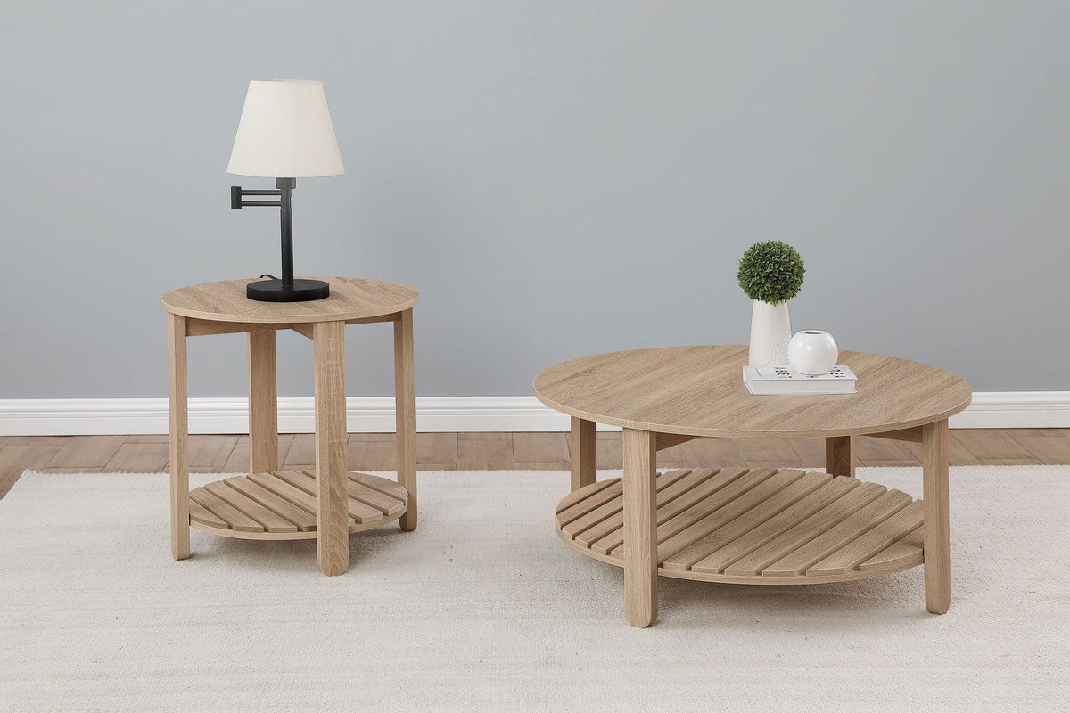 Best Furniture Outlet - Coaster - Fowler 2-piece Round Coffee and End Table Set Natural - 710288-S2