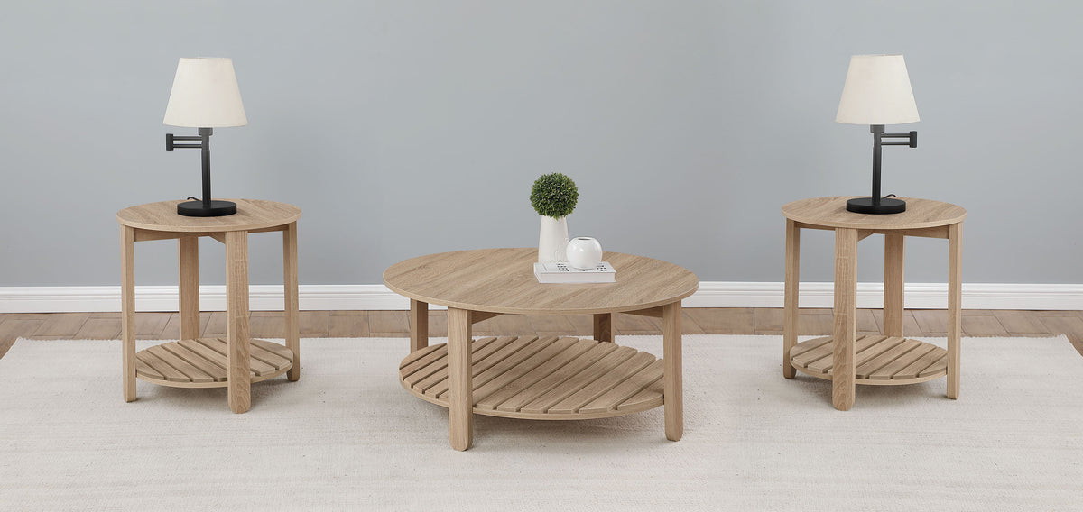 Best Furniture Outlet - Coaster - Fowler 3-piece Round Coffee and End Table Set Natural - 710288-S3