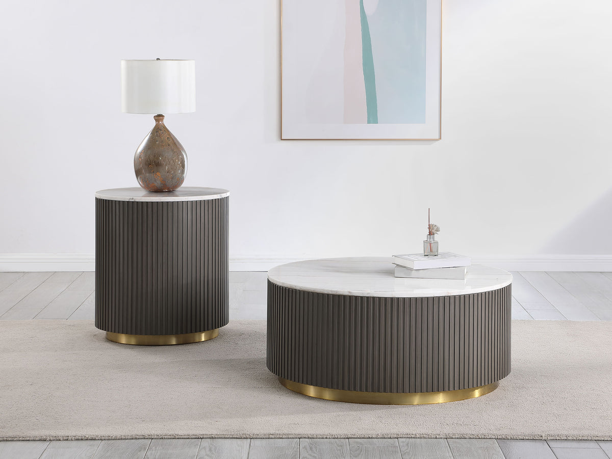 Best Furniture Outlet - Coaster - Jason 2-piece Round Marble Coffee and End Table Set White - 710418-S2