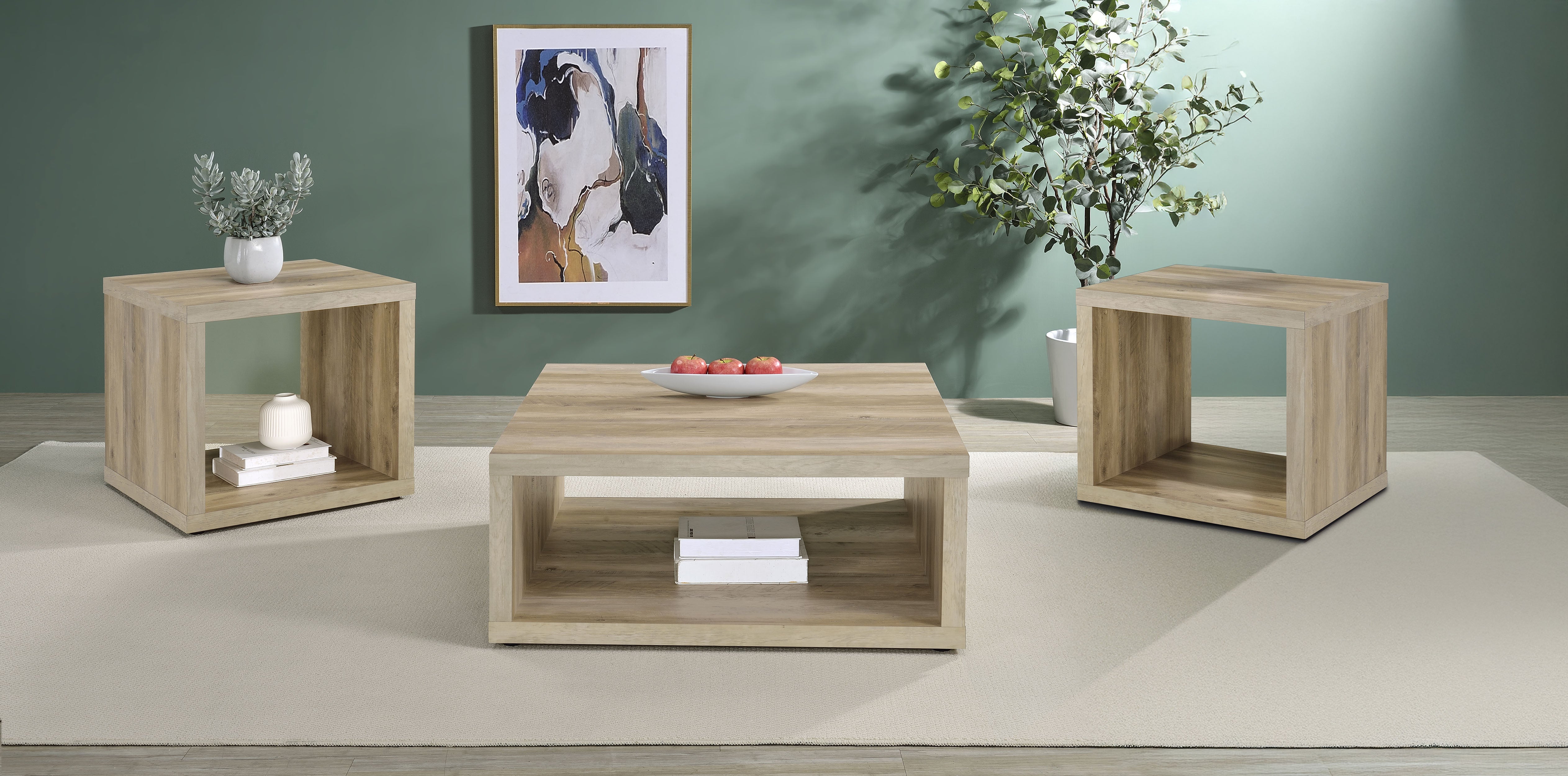 Best Furniture Outlet - Coaster - Frisco 3-piece Coffee and End Table Set Distressed Pine - 710518-S3