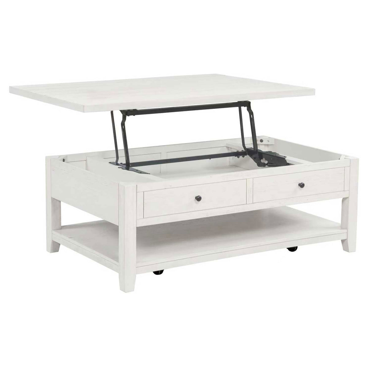 Best Furniture Outlet - Coaster - Payne 48-inch Mobile Lift Top Coffee Table Distressed White - 710555