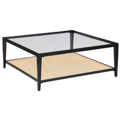 Best Furniture Outlet - Coaster - Amherst Glass Top Metal with Cane Shelf Coffee Table Black - 710658