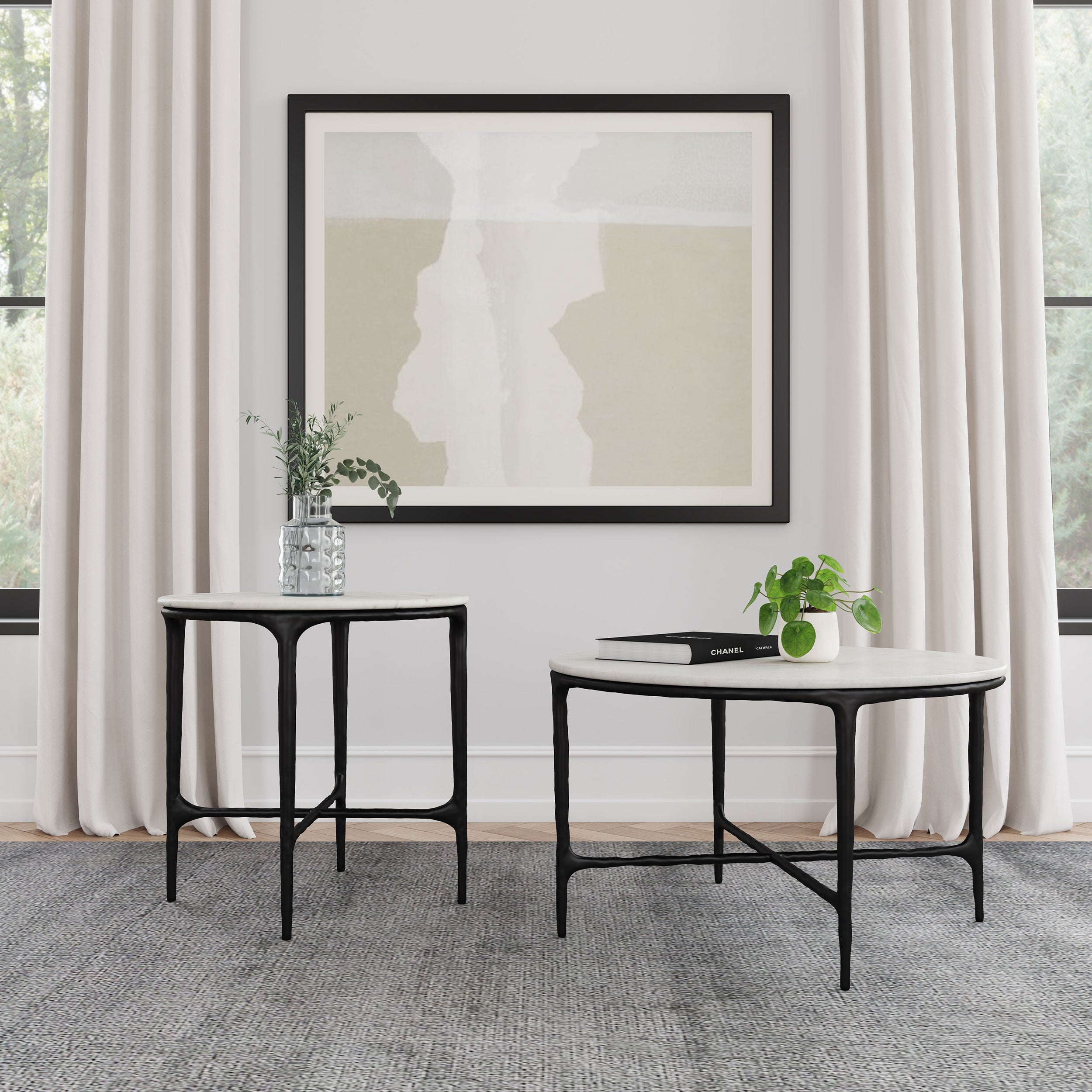Best Furniture Outlet - Coaster - Hermas 2-piece Round Marble Coffee and End Table Set White - 710738-S2