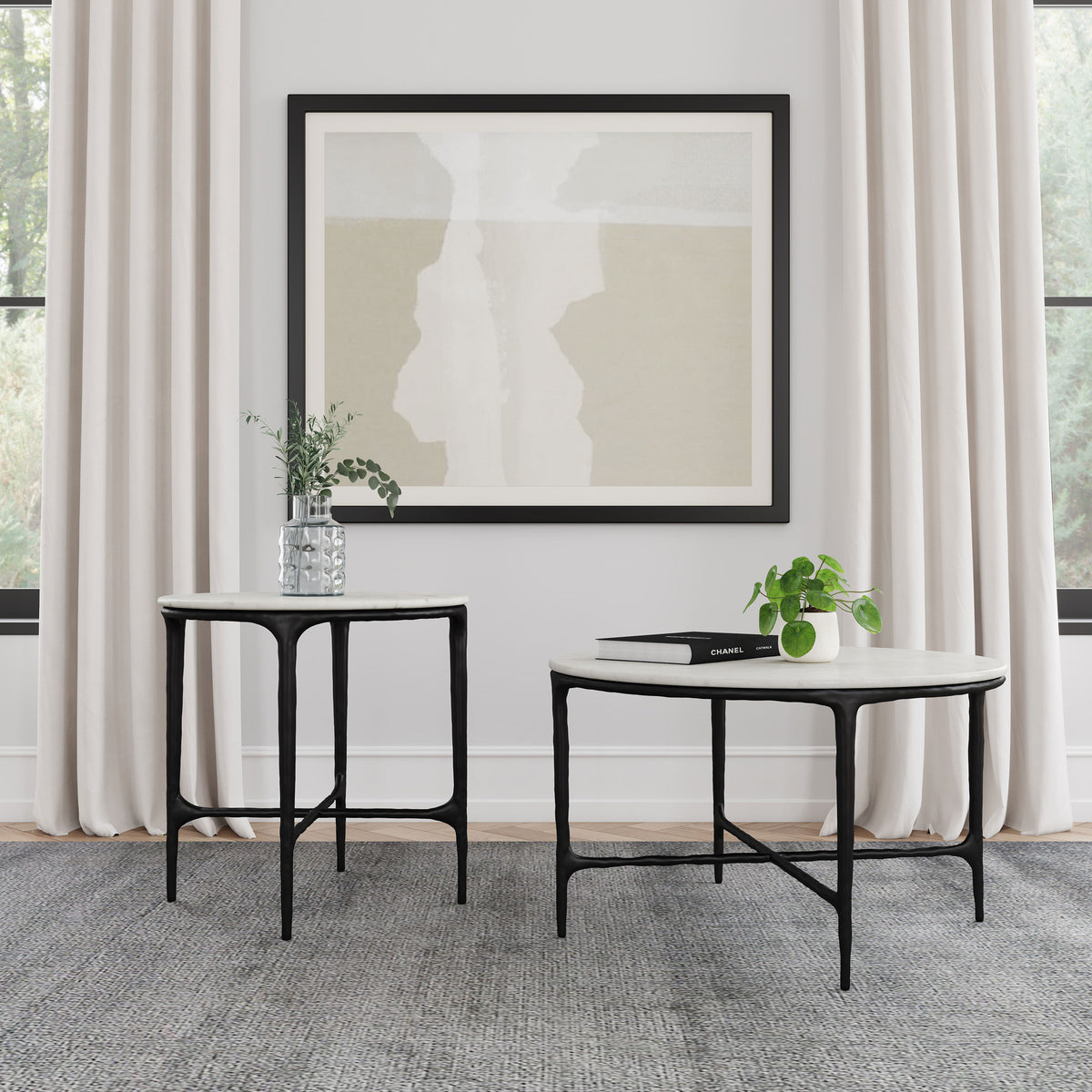 Best Furniture Outlet - Coaster - Hermas 2-piece Round Marble Coffee and End Table Set White - 710738-S2