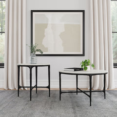 Best Furniture Outlet - Coaster - Hermas 2-piece Round Marble Coffee and End Table Set White - 710738-S2
