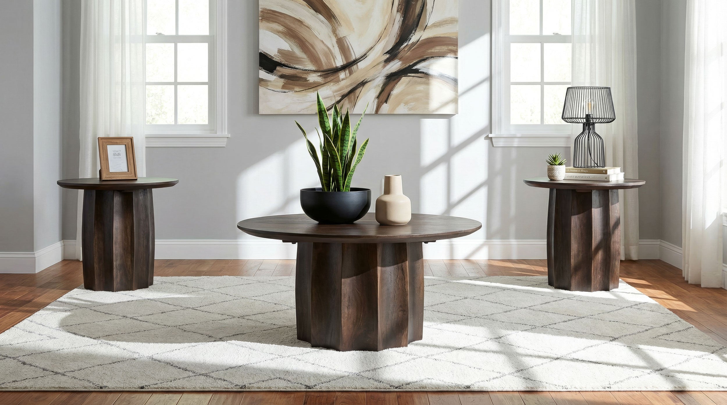 Best Furniture Outlet - Coaster - Cayenne 3-piece Solid Mango Wood Coffee Table Set Walnut - 710778-S3