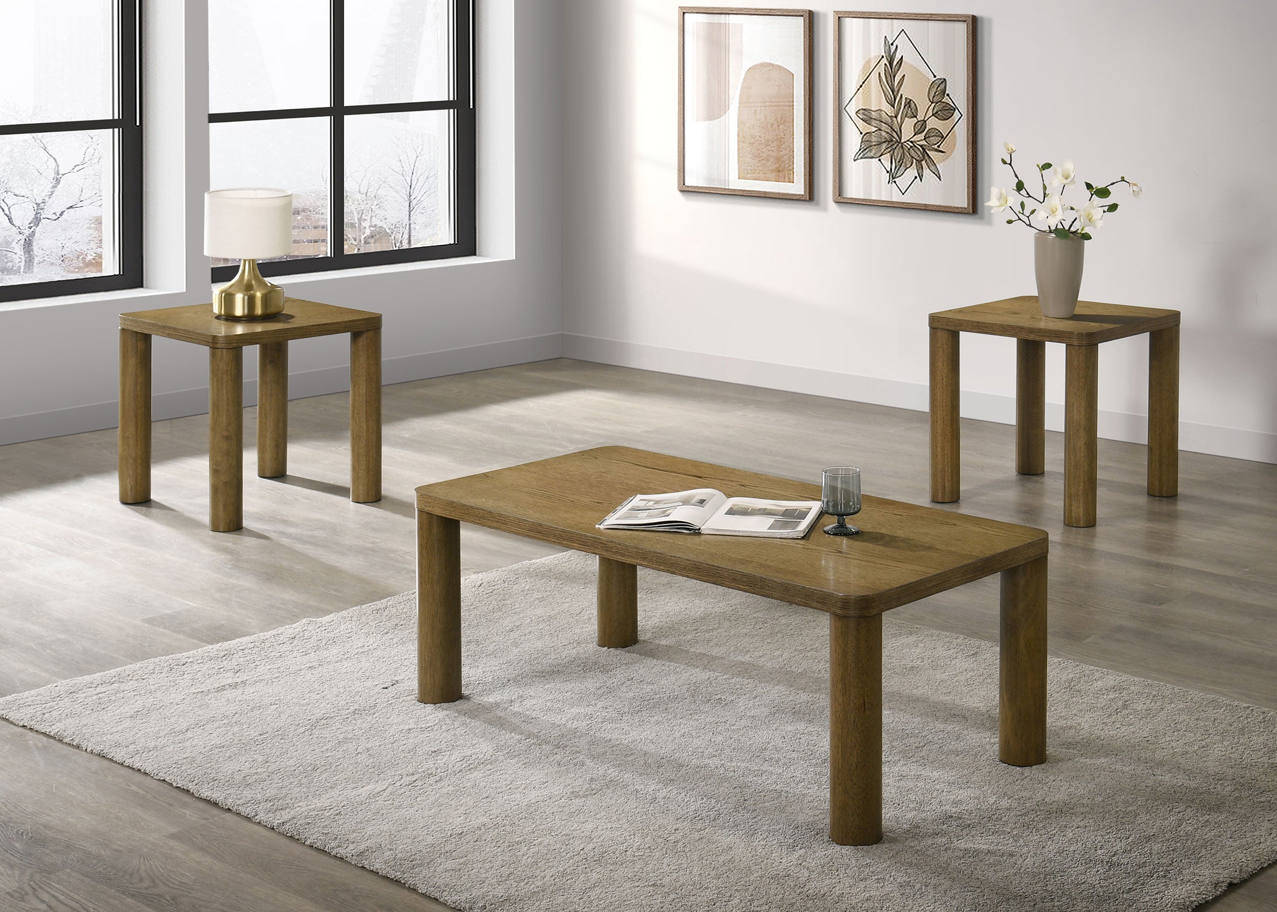 Best Furniture Outlet - Coaster - Castlewood 3-piece Cocktail Coffee Table Set Brown Oak - 710858-S3
