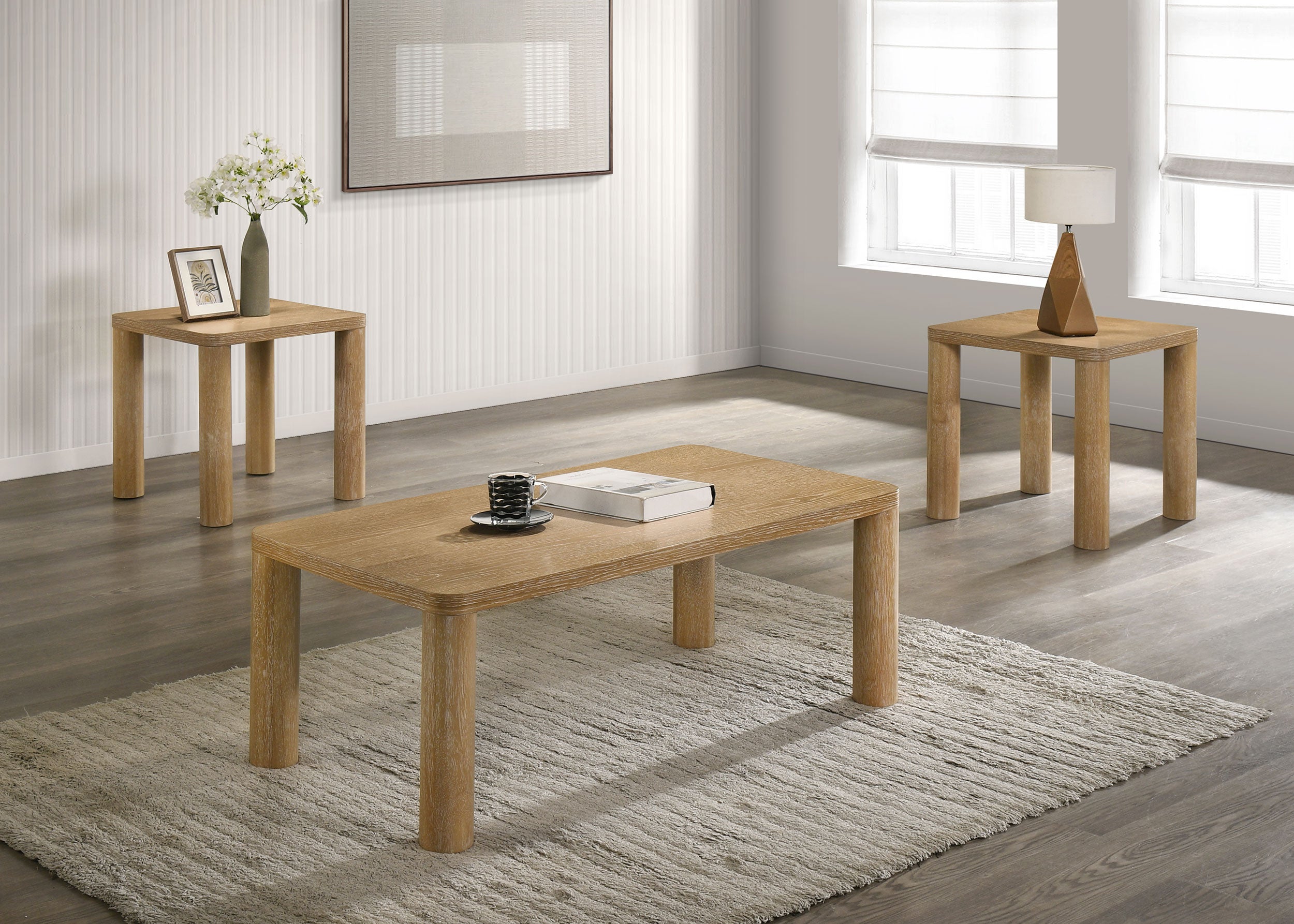 Best Furniture Outlet - Coaster - Castlewood 3-piece Cocktail Coffee Table Set Light Oak - 710868-S3