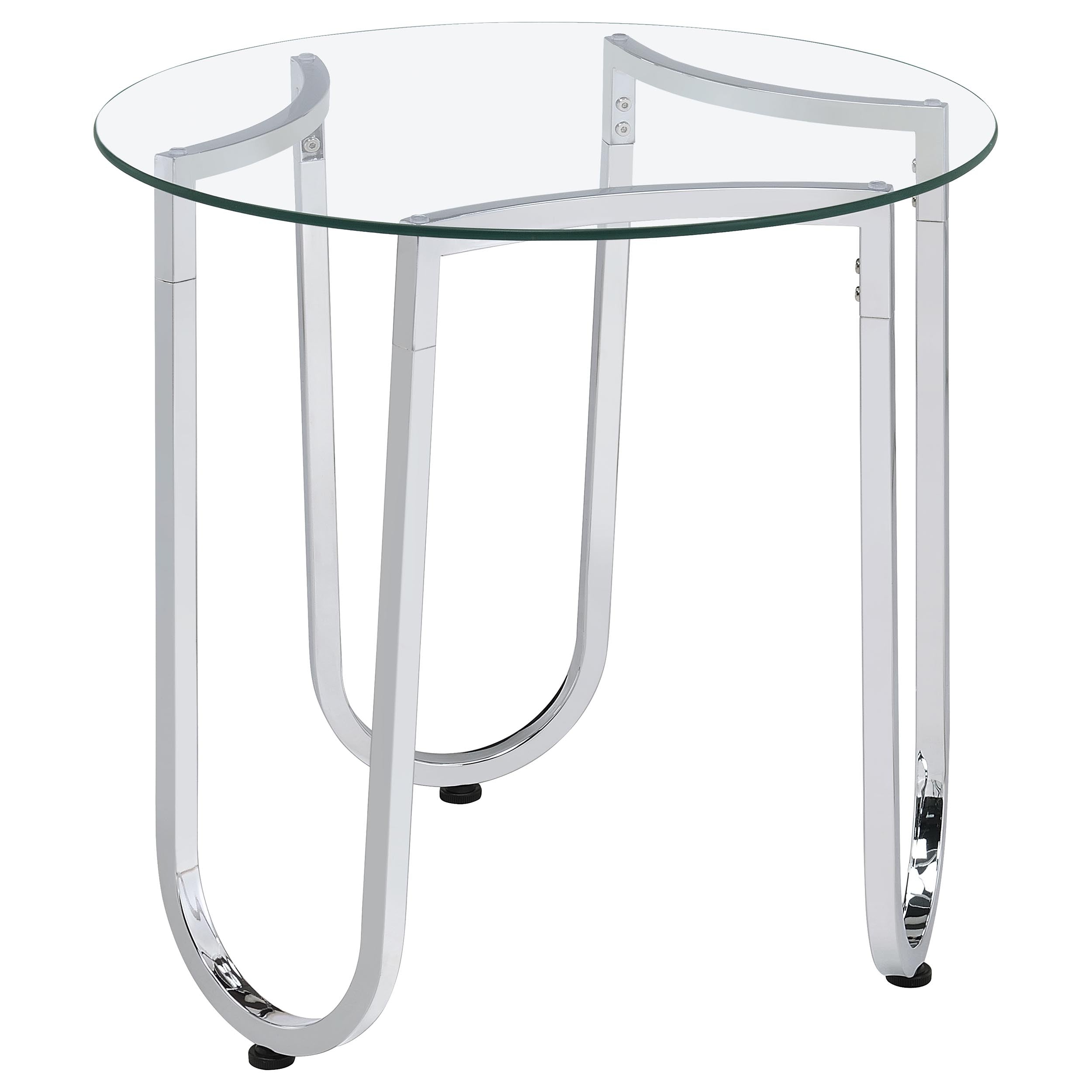 Best Furniture Outlet - Coaster - Beller Round Tempered Glass Top End Side Table Chrome - 710907